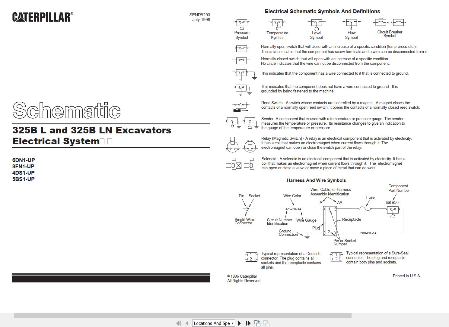 CAT Excavator 325B L 325B LN Electrical Schematic SENR9293 00 1996 (1)