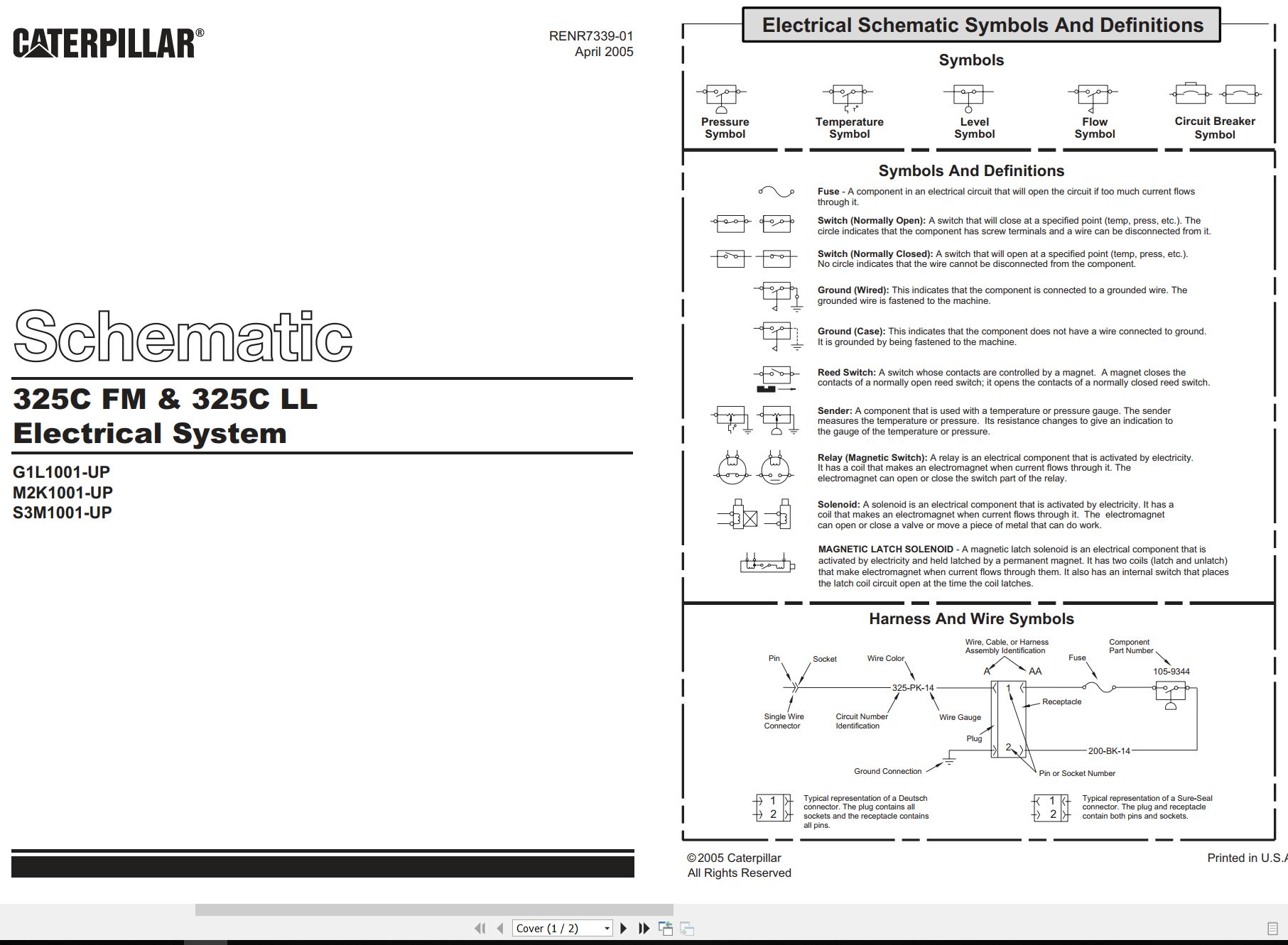 CAT Excavator 325C FM 325C LL Electrical Schematic RENR7339 01 2005 (1)