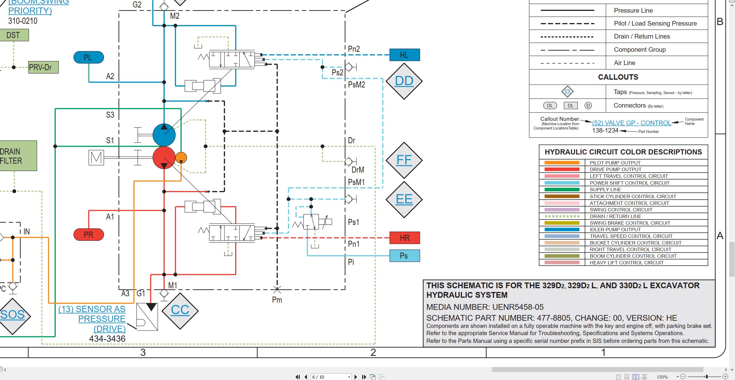 CAT Excavator 329D2 to 330D2 L Hydraulic Schematic UENR5458 05 2016 (2)