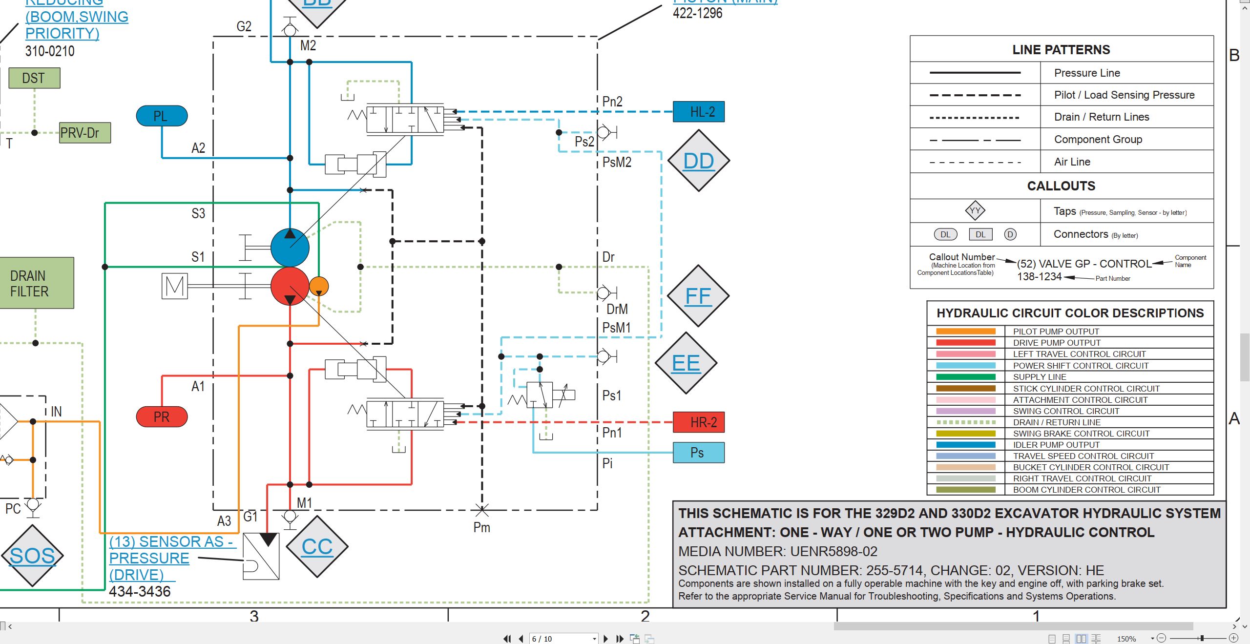 CAT Excavator 330D2 Electrical Hydraulic Schematic (3)