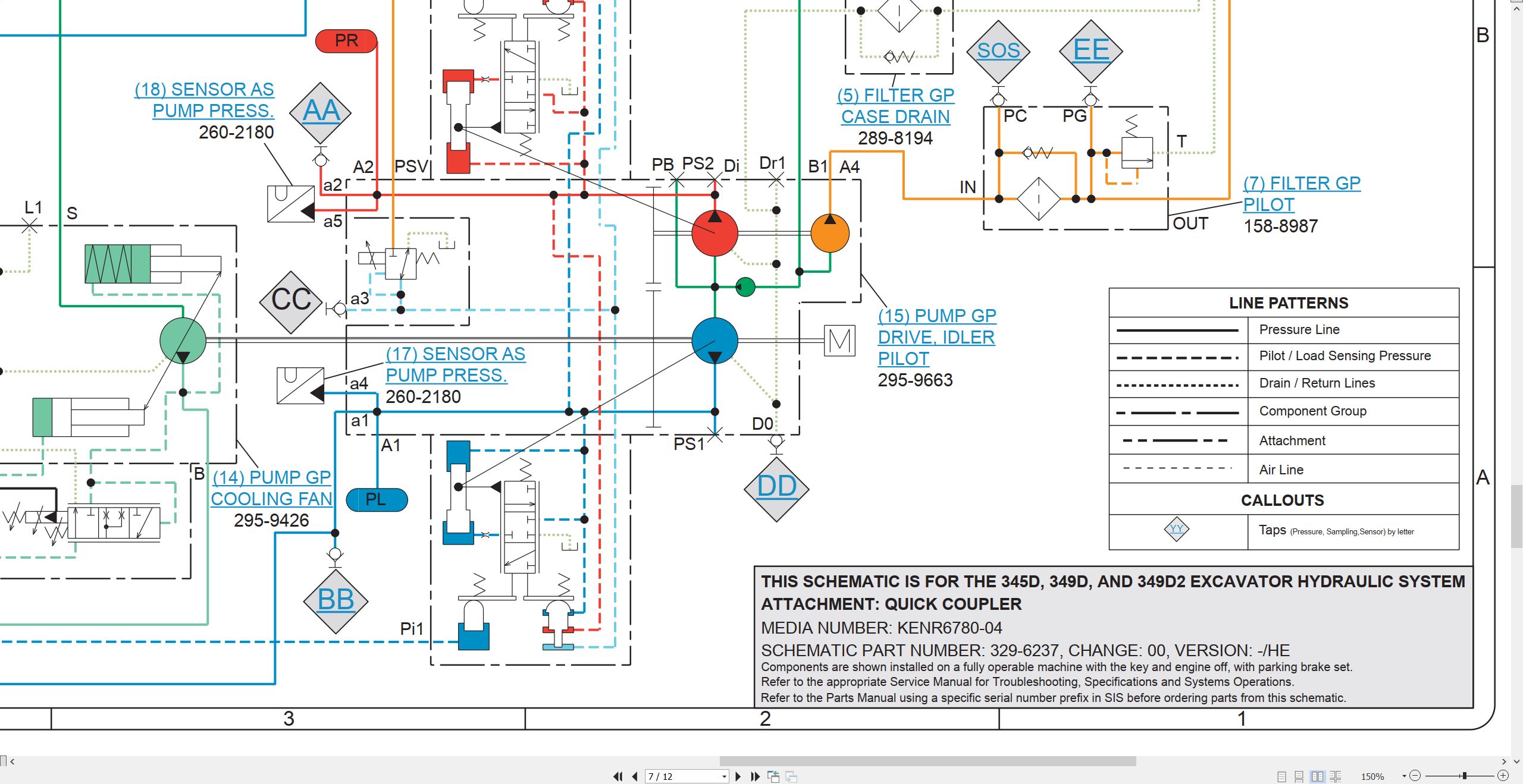 CAT Excavator 349D Electrical Hydraulic Schematic (3)
