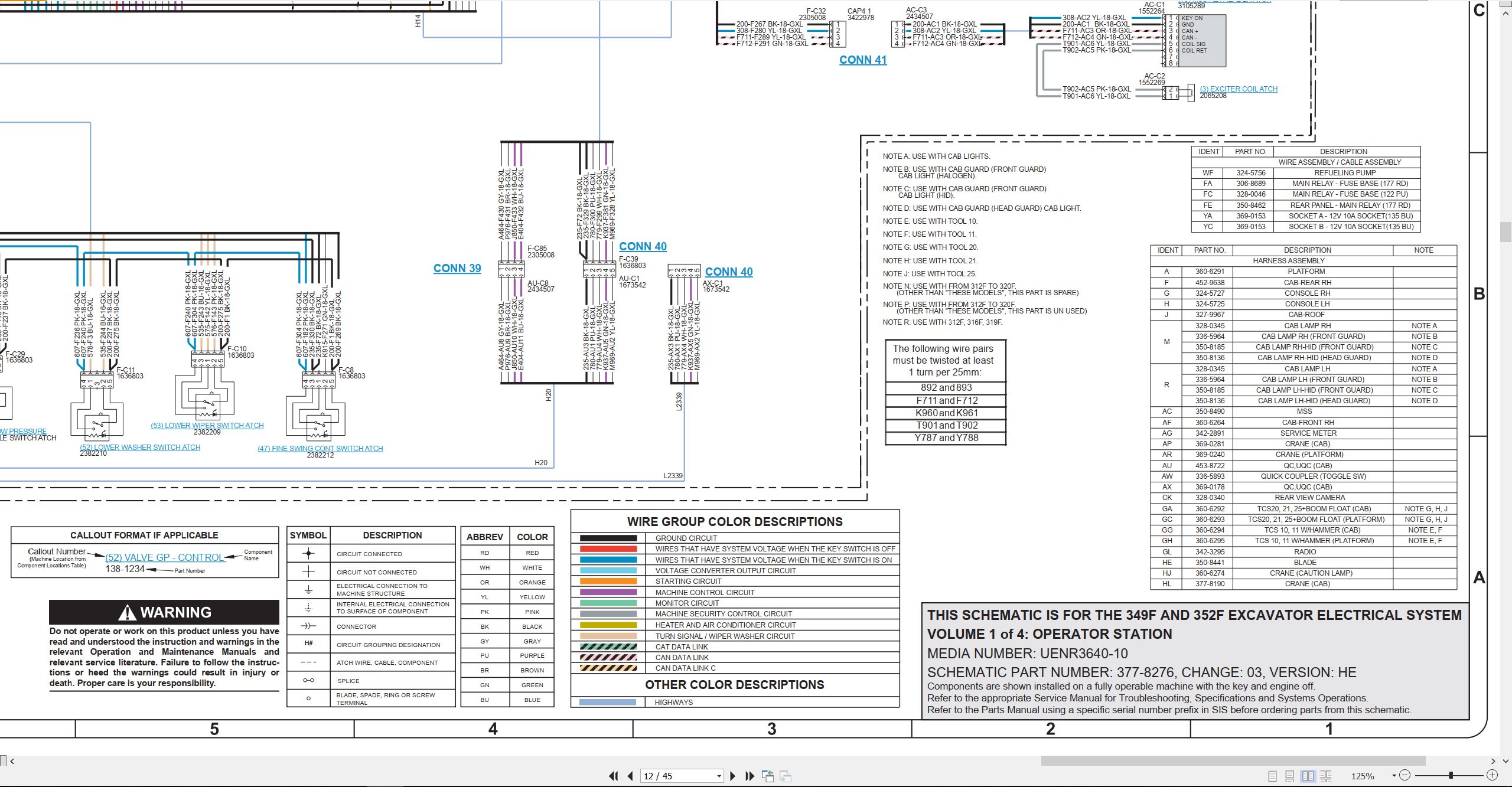 CAT Excavator 352F Electrical Hydraulic Schematic (2)
