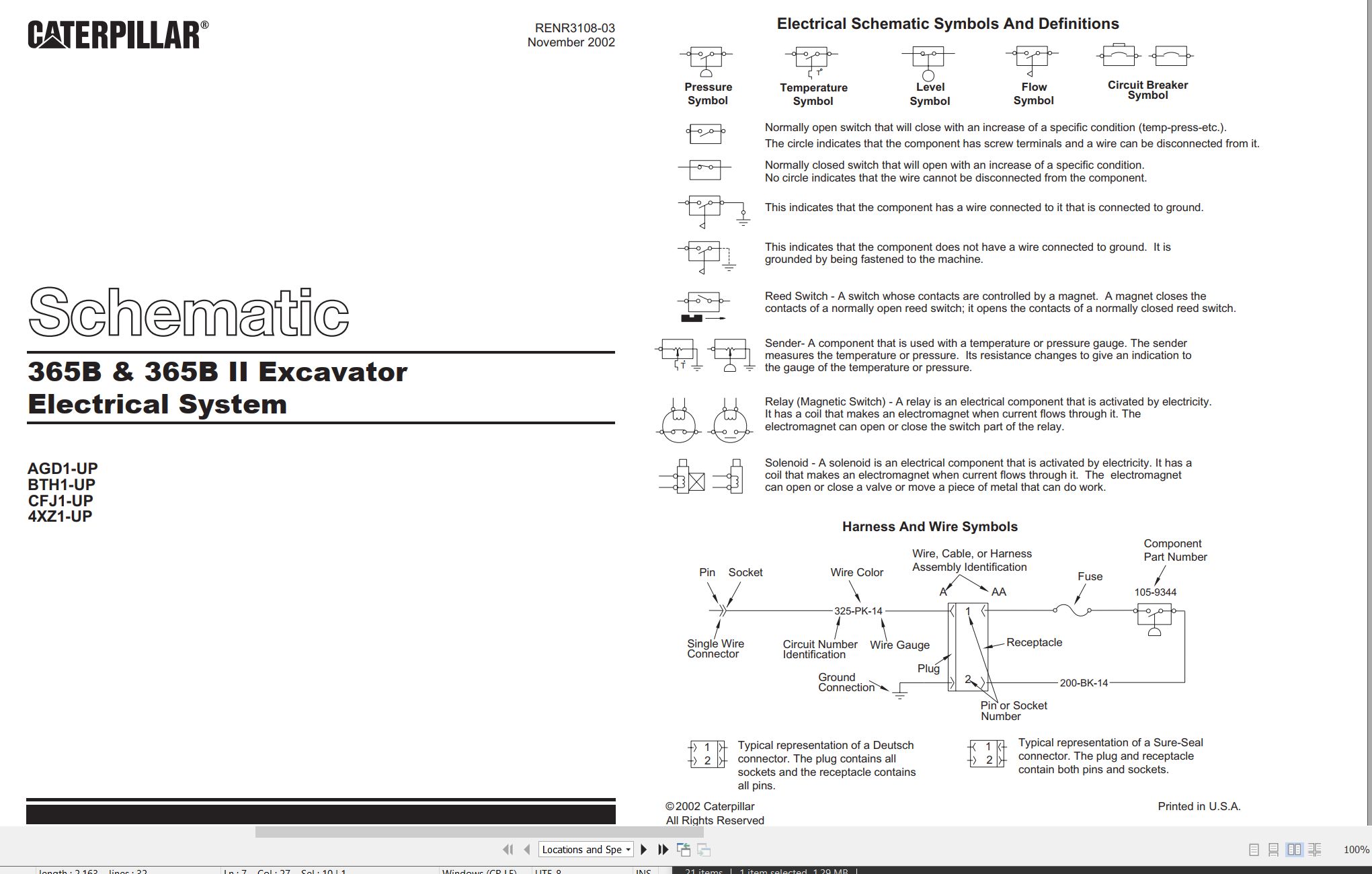 CAT Excavator 365B Electrical Hydraulic Schematic (1)