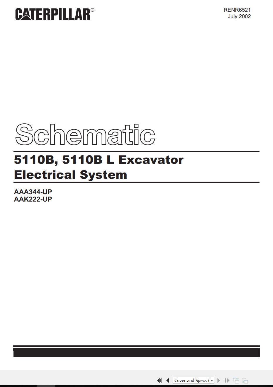 CAT Excavator 5110B 5110B L Electrical Schematic RENR6521 00 2002 (1)