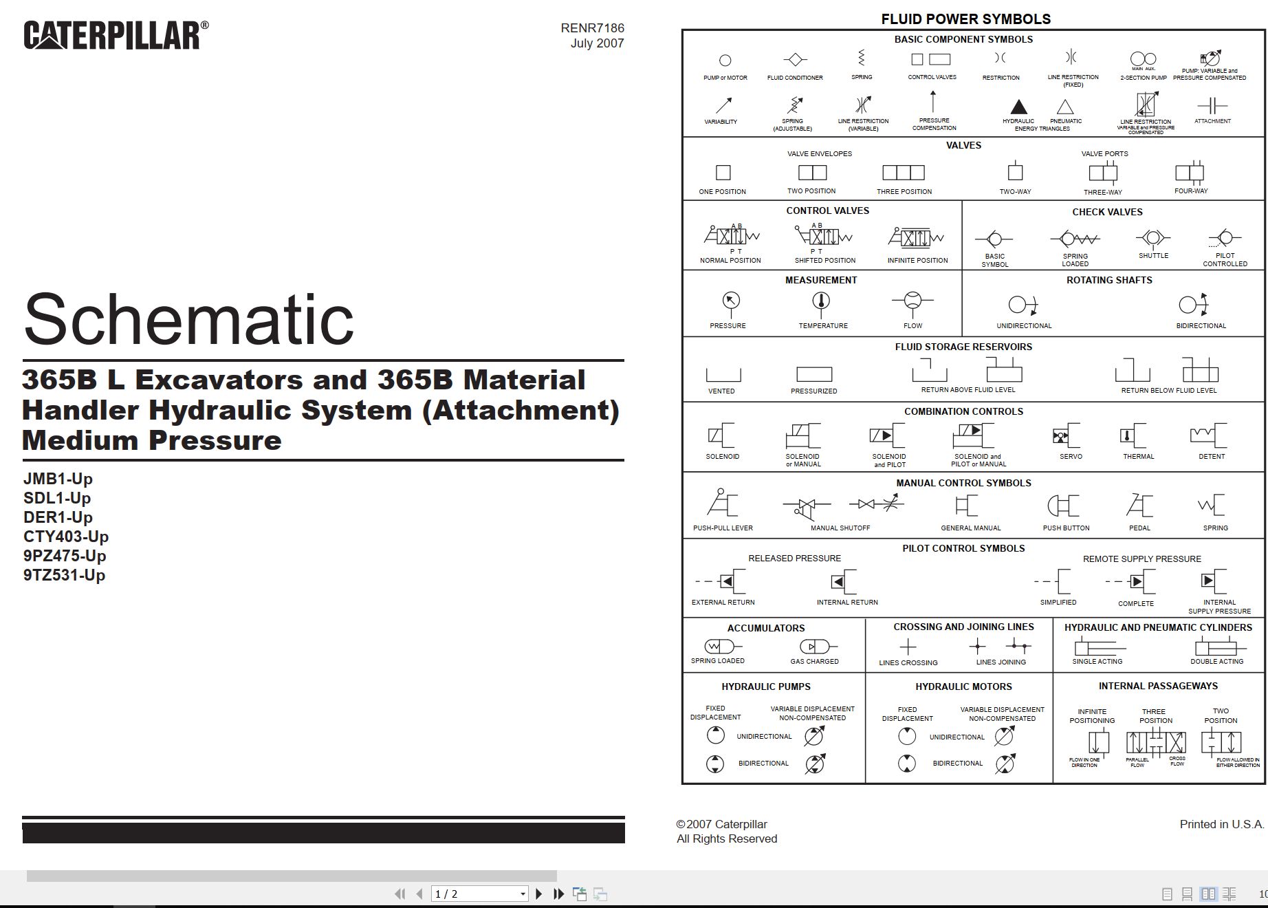 CAT Excavators 365B L 365B Hydraulic Schematic RENR7186 00 2007 (1)