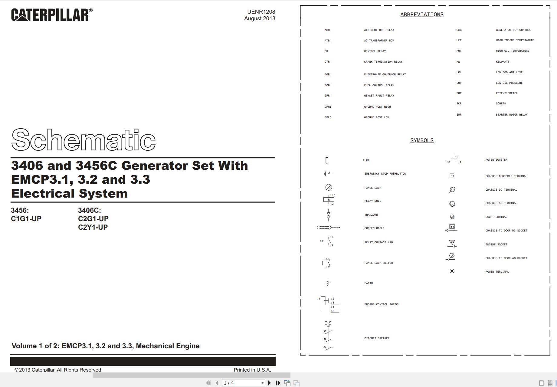 CAT Generator Set 3406 3456C Electrical Schematic UENR1208 00 2013 (1)