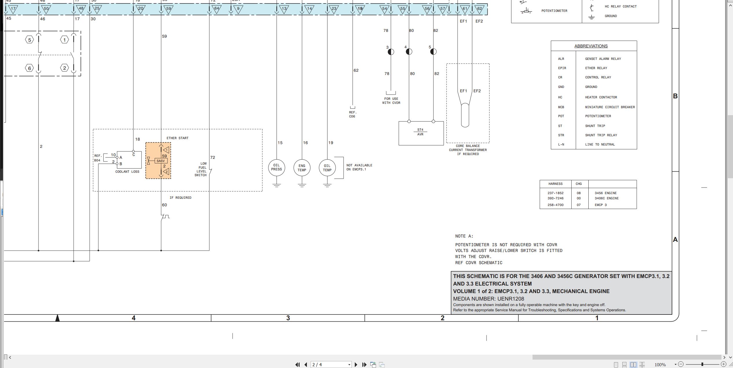 CAT Generator Set 3406 3456C Electrical Schematic UENR1208 00 2013 (2)