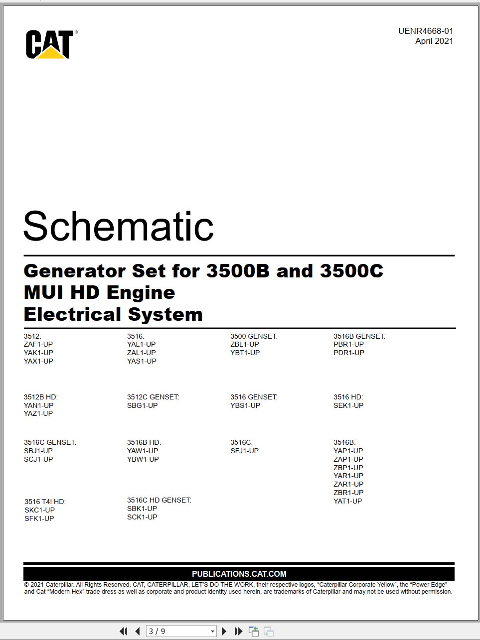 CAT Generator Set 3500B 3500C MUI HD Electrical Schematic UENR4668 01 2021 (1)
