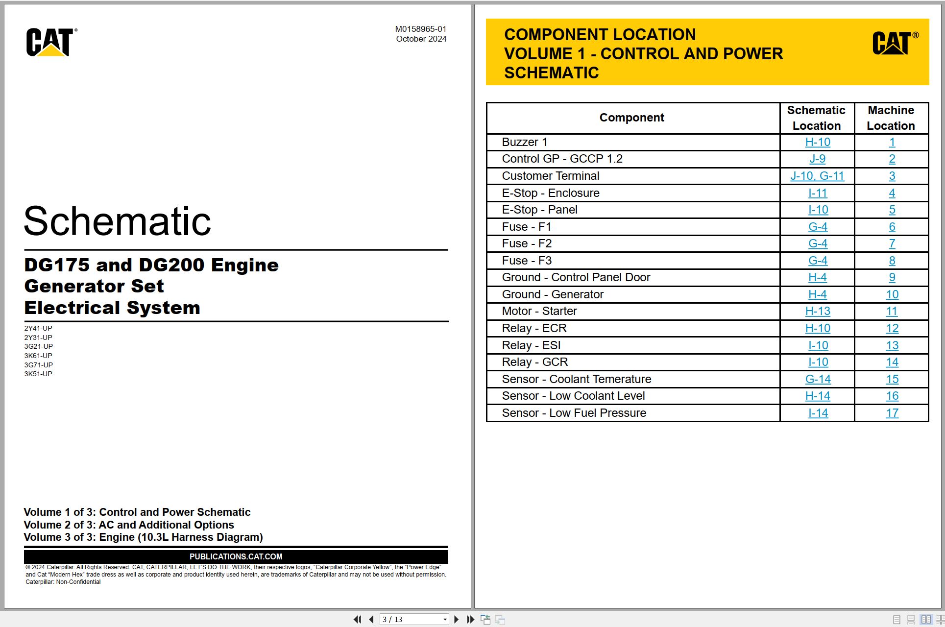 CAT Generator Set DG175 DG200 Electrical Schematic M0158965 01 2024 (1)