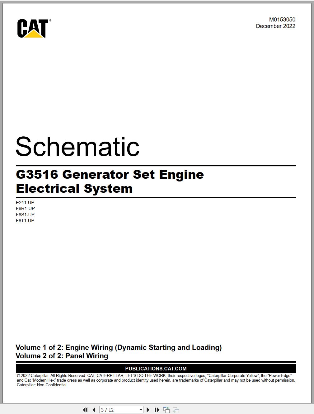 CAT Generator Set Engine G3516 Electrical Schematic M0153050 00 2022 (1)