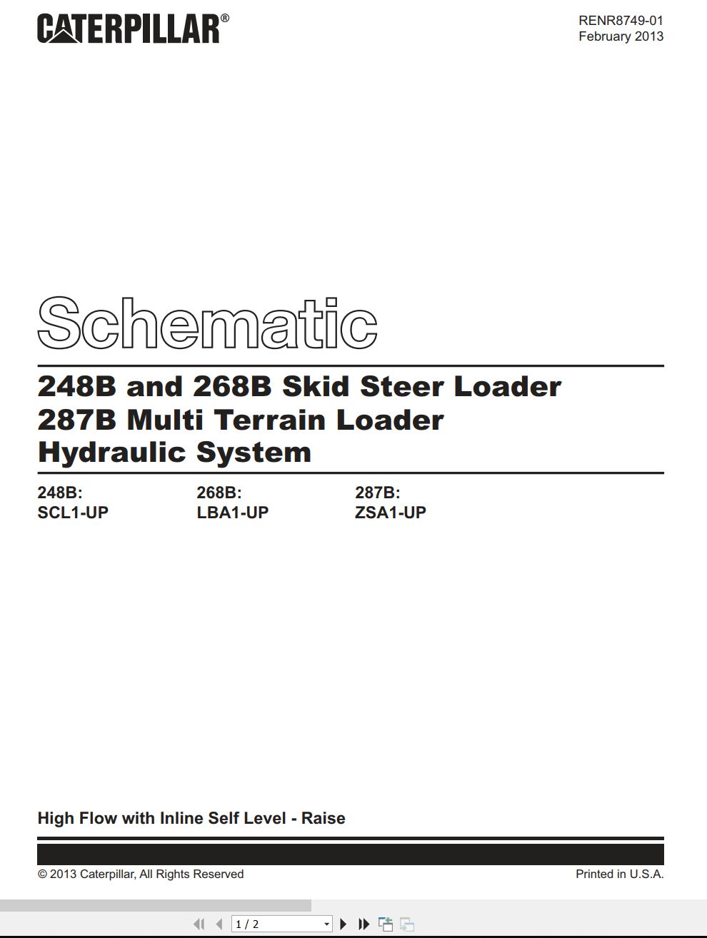 CAT Loader 248B 268B 287B Hydraulic Schematic RENR8749 01 2013 (1)