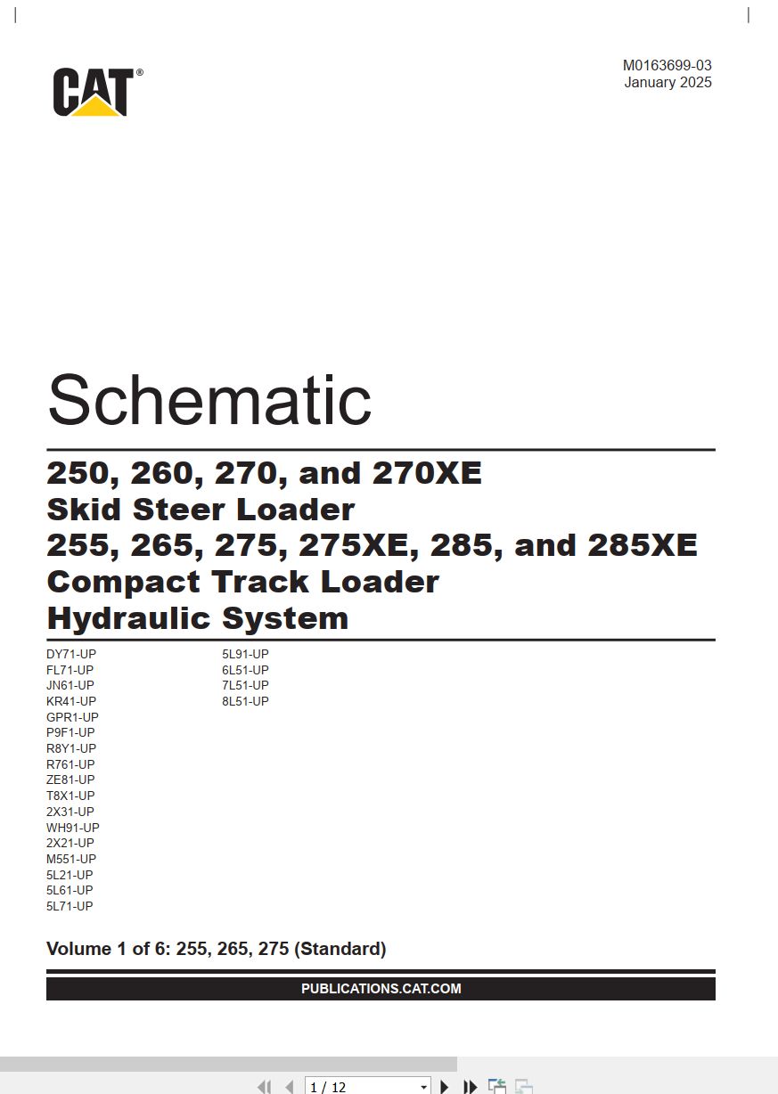 CAT Loader 270XE to 285XE Hydraulic Schematic M0163699 03 2025 (1)