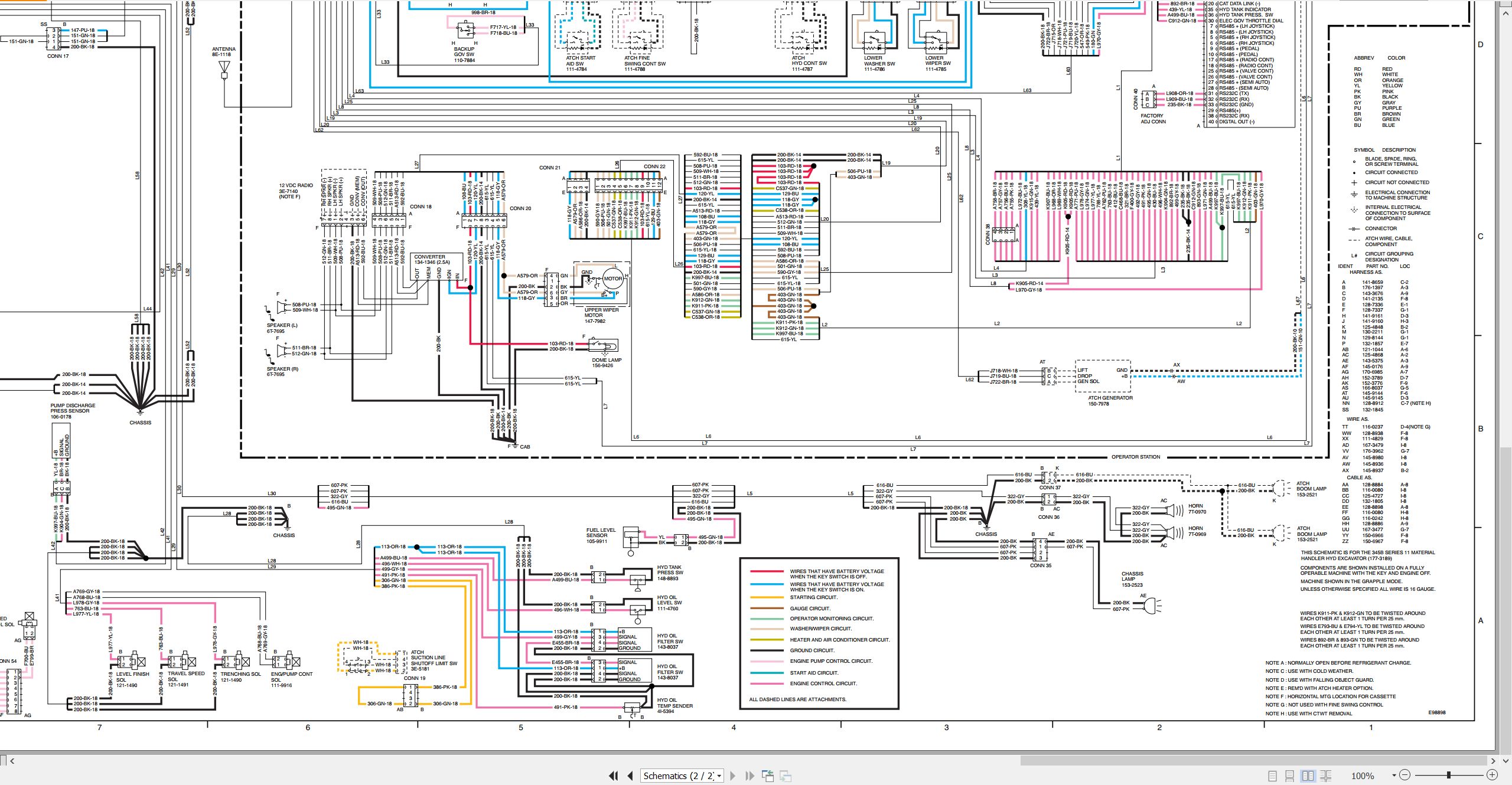 CAT Material Handler 345B W345B II Electrical Schematic RENR4019 01 2001 (2)