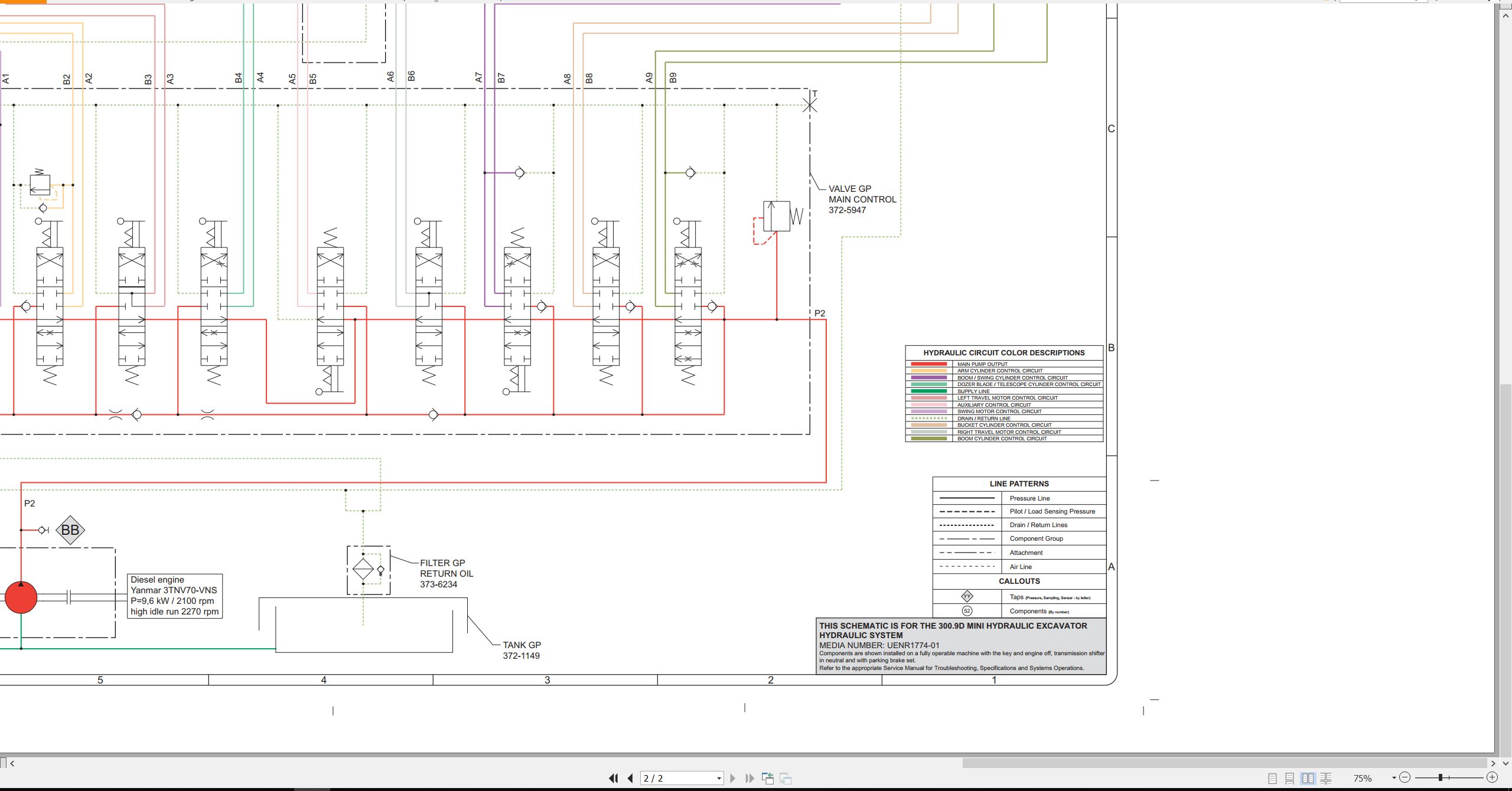 CAT Mini Hydraulic Excavator 300.9D Electrical Hydraulic Schematic (3)