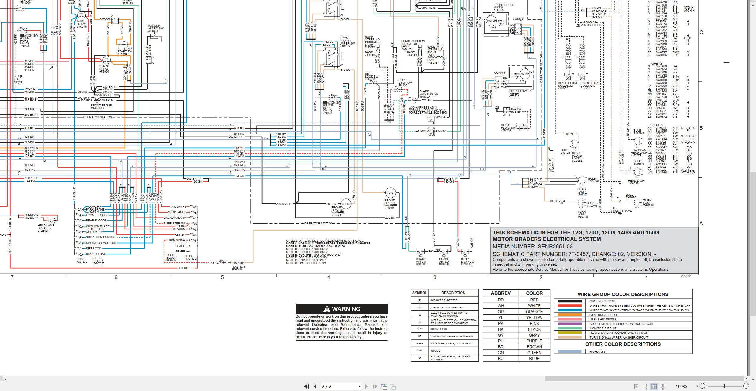 CAT Motor Grader 12G to 160G Electrical Schematic SENR3651 03 2018 (2)