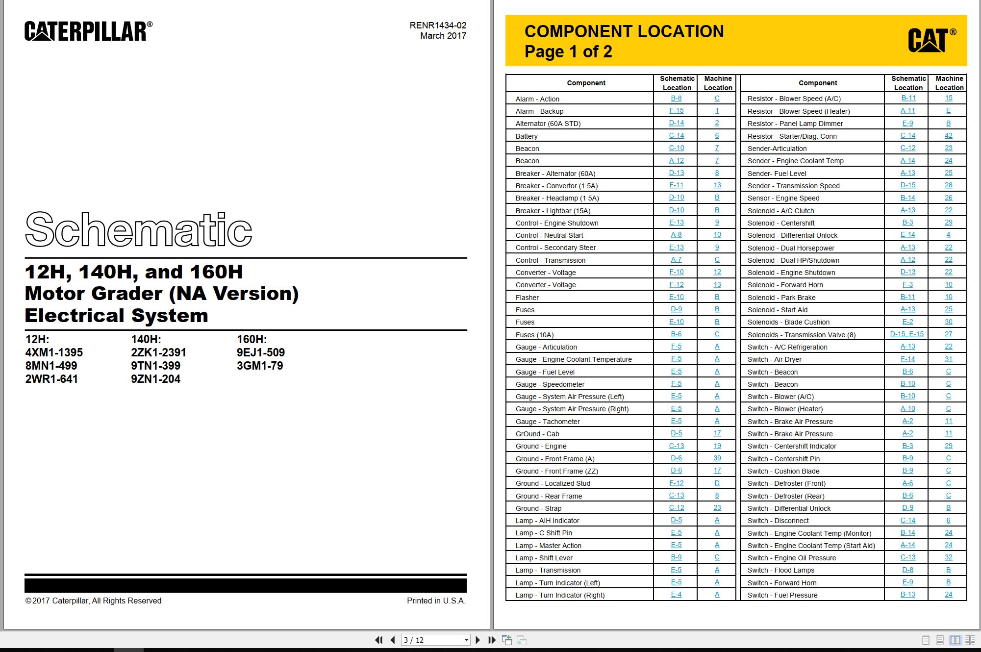 CAT Motor Grader 140H Electrical Hydraulic Schematic (1)