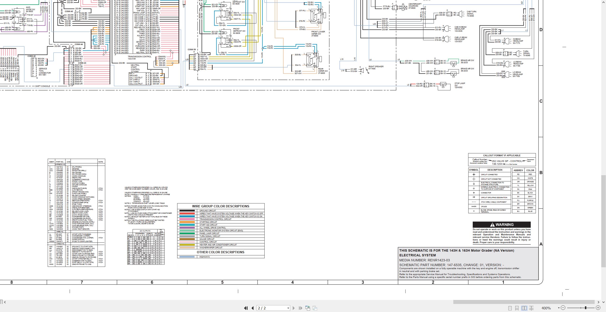 CAT Motor Grader 143H Electrical Hydraulic Schematic (2)