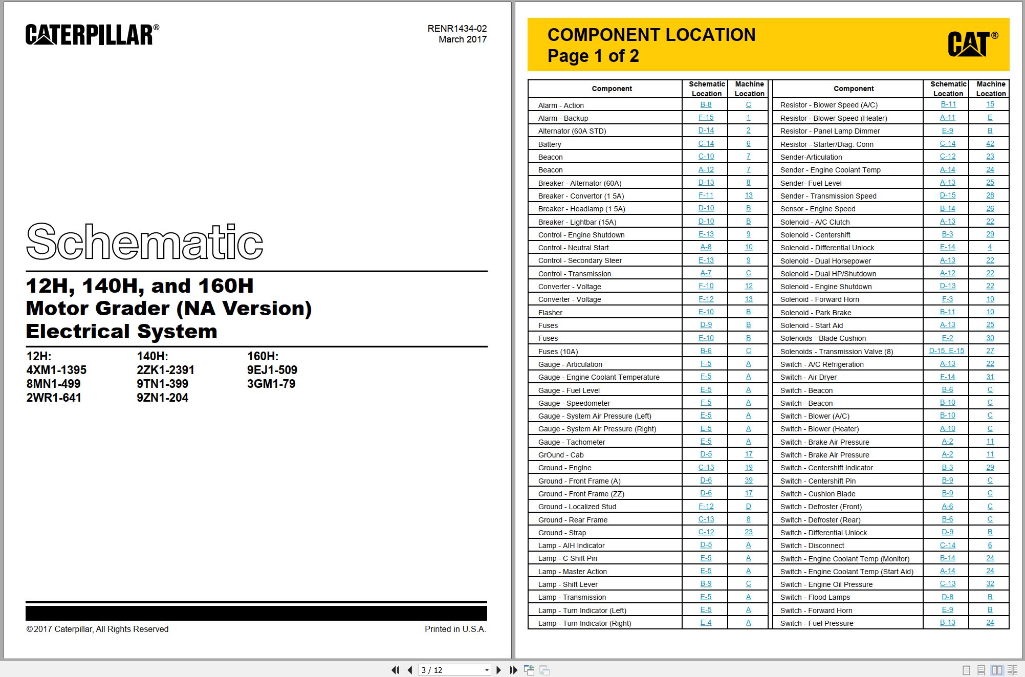 CAT Motor Grader 160H Electrical Hydraulic Schematic (1)