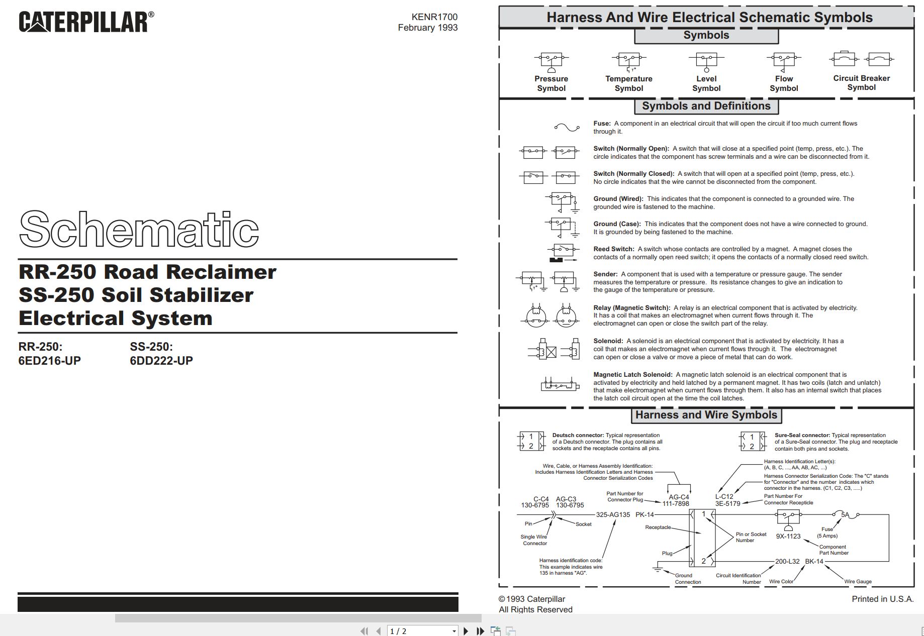 CAT Road Reclaimer SS 250 RR 250 Electrical Schematic KENR1700 00 1993 (1)