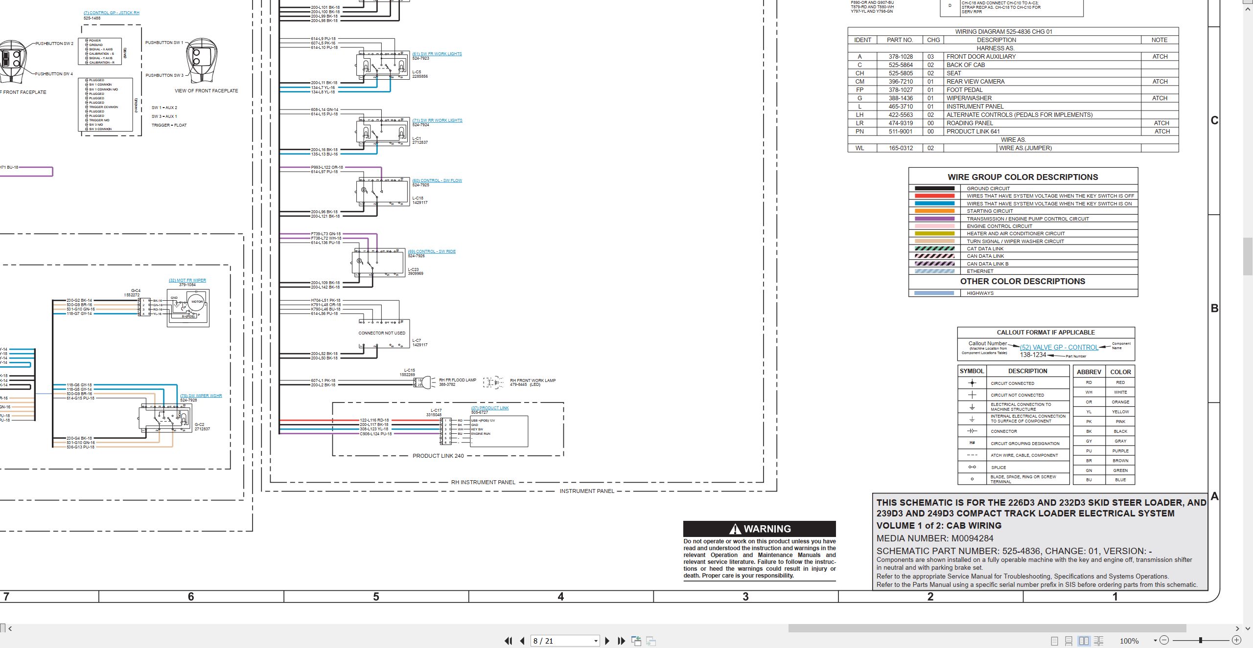 CAT Skid Steer Loader 226D3 Electrical Hydraulic Schematic (2)