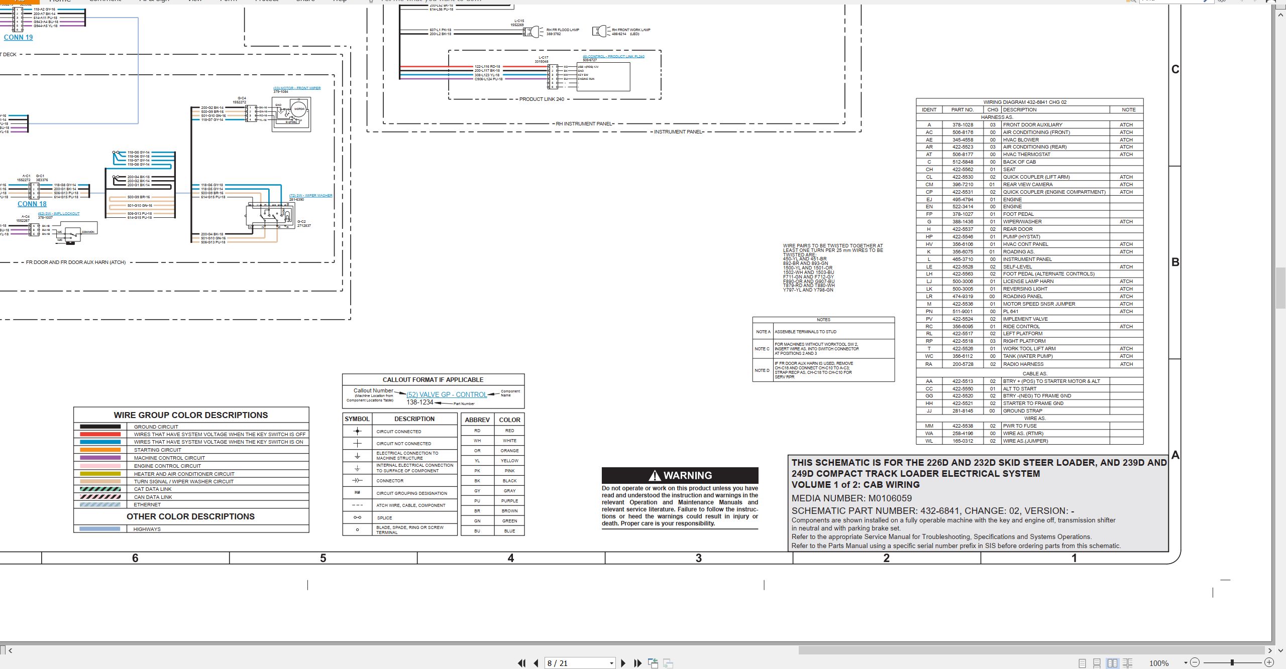 CAT Skid Steer Loader 232D Electrical Hydraulic Schematic (2)