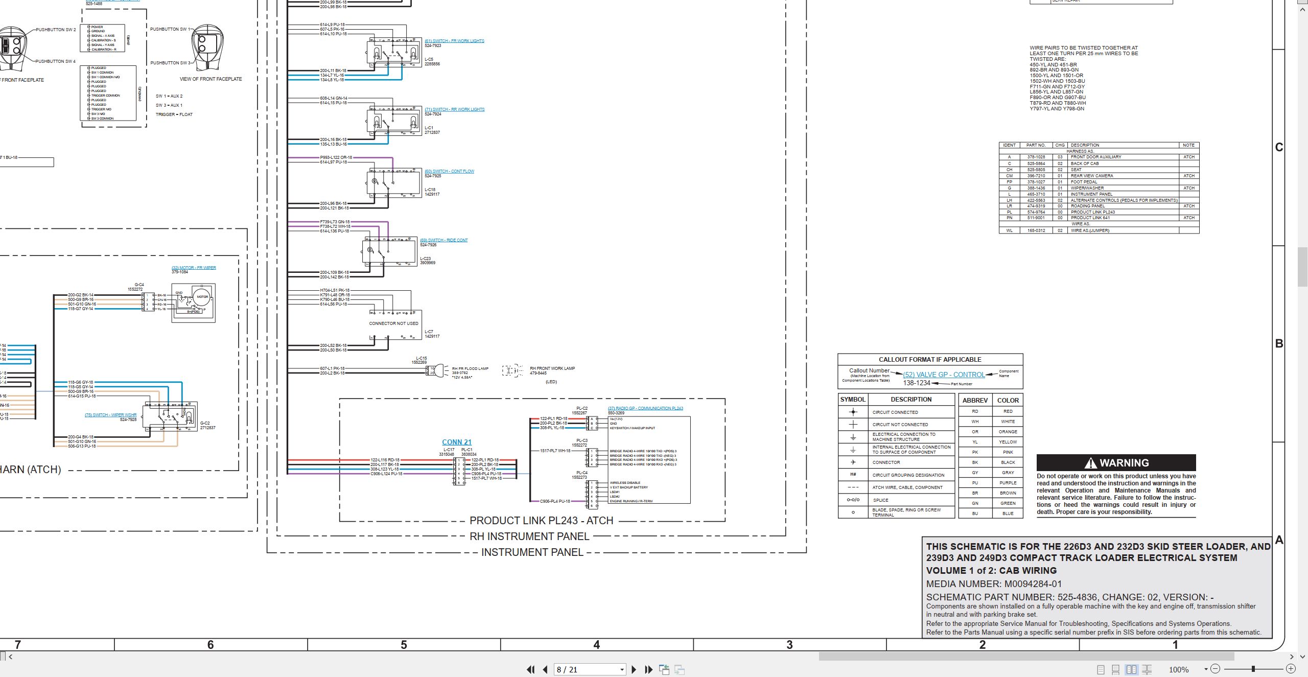 CAT Skid Steer Loader 232D3 Electrical Hydraulic Schematic (2)