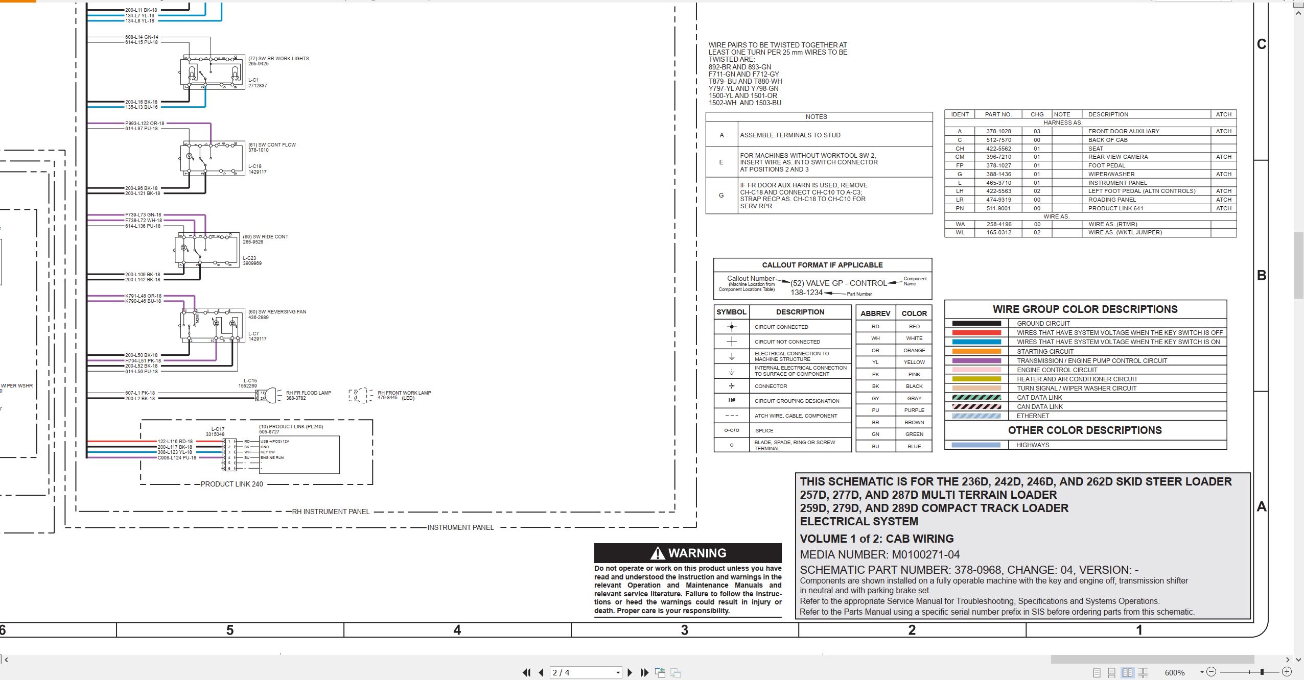 CAT Skid Steer Loader 236D Electrical Hydraulic Schematic (2)