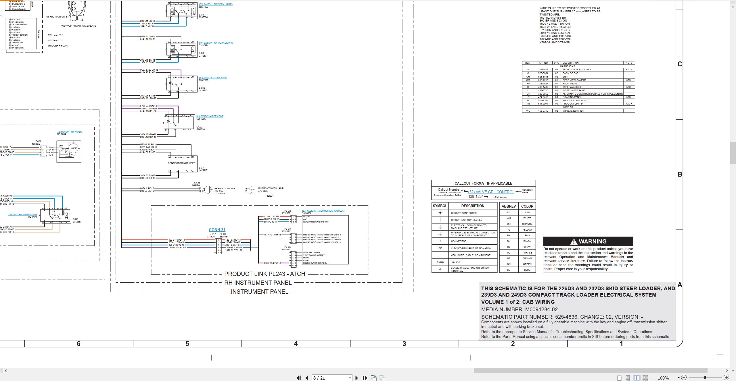 CAT Skid Steer Loader 249D3 Electrical Hydraulic Schematic (2)
