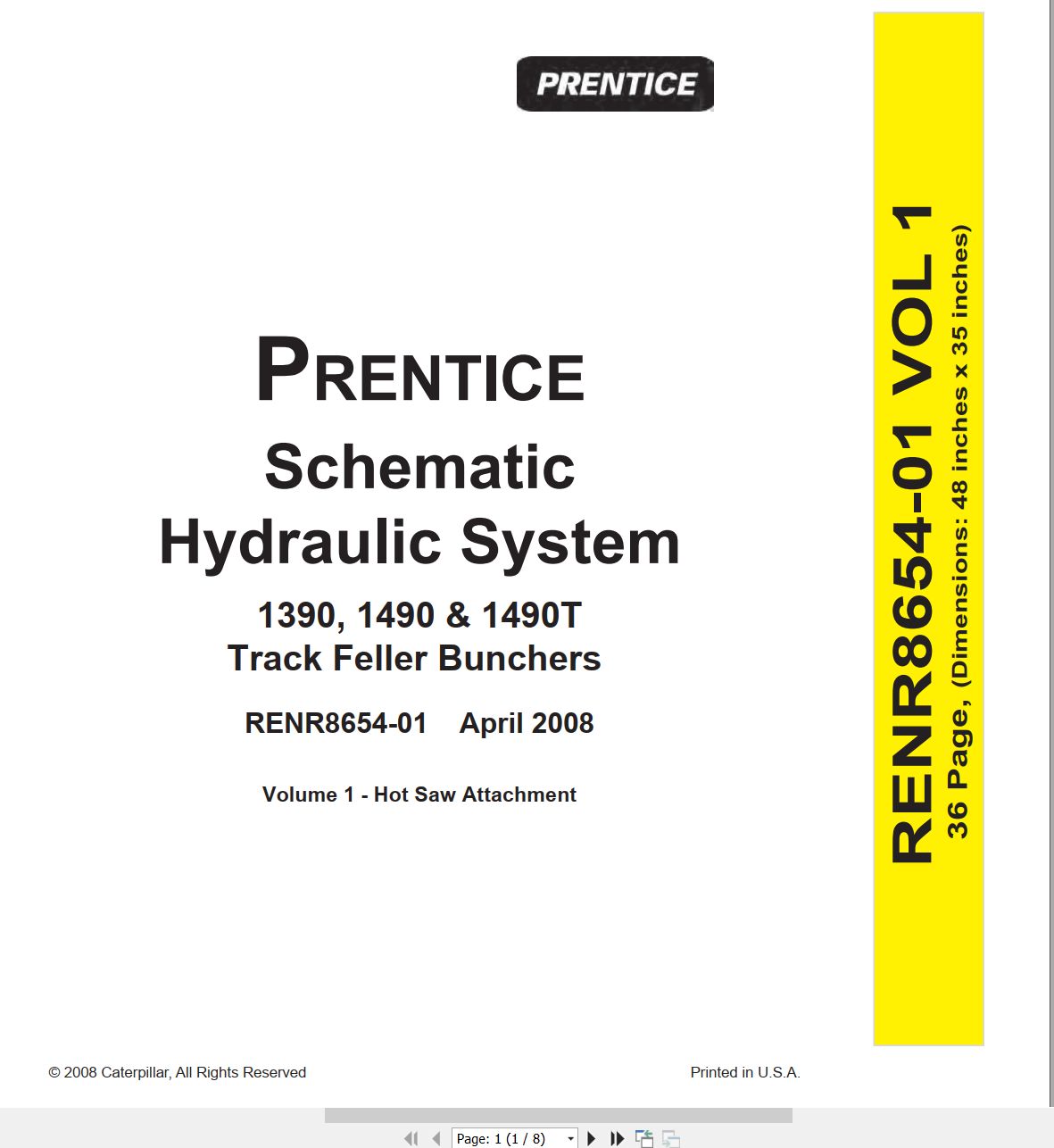 CAT Track Feller Buncher 1490T Hydraulic Schematic RENR8654 01 2008 (1)