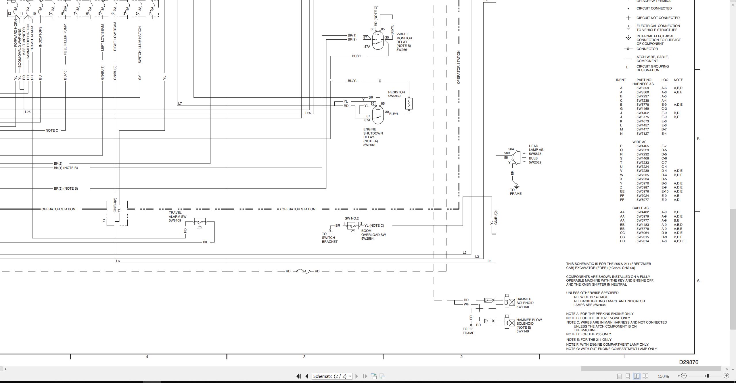 CAT Track Type Excavators 205 211 Electrical Schematic SENR3615 00 1987 (2)