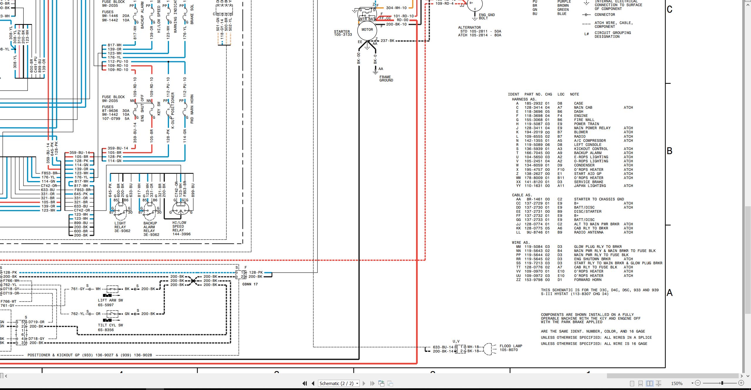 CAT Track Type Loader 933C Electrical Hydraulic Schematic (2)