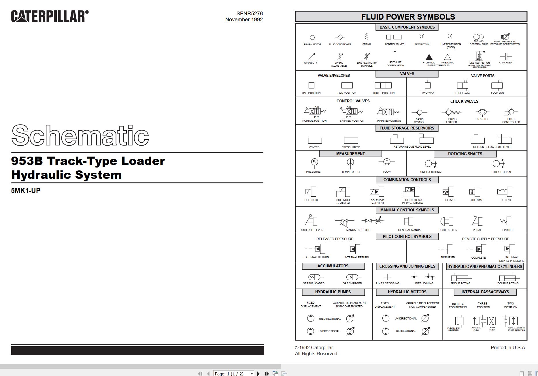 CAT Track Type Loader 953B Hydraulic Schematic SENR5276 00 1992 (1)