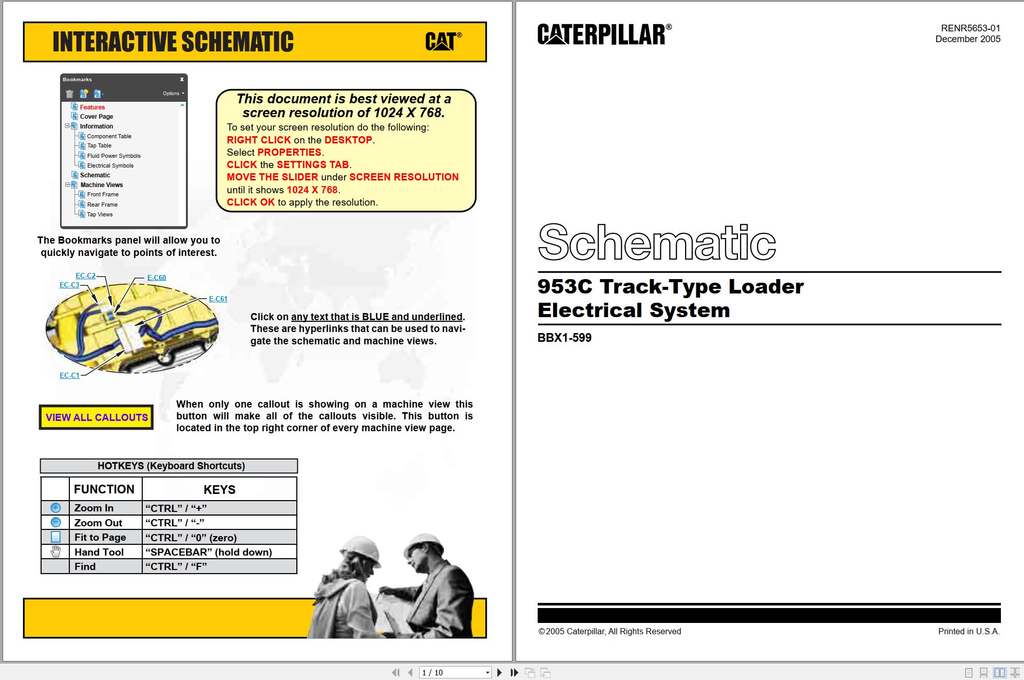 CAT Track Type Loader 953C Electrical Hydraulic Schematic (1)