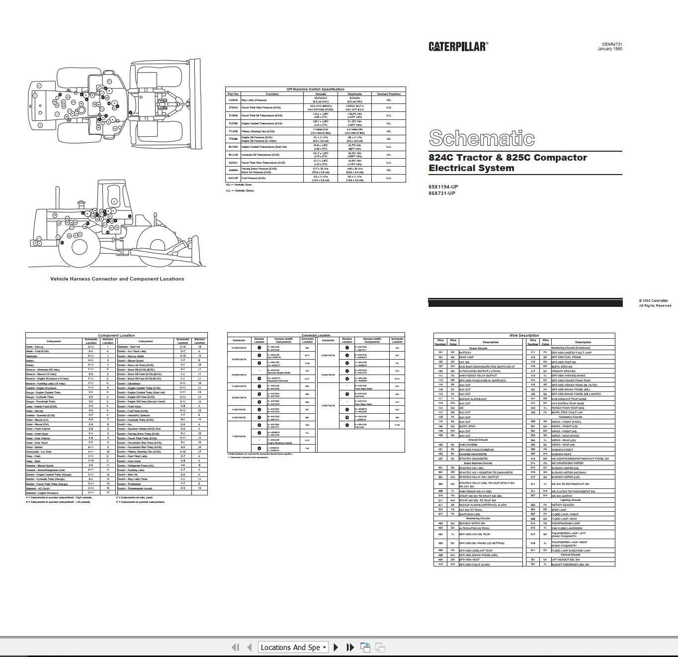 CAT Tractor Compactor 824C 825C Electrical Schematic SENR4731 00 1990 (1)