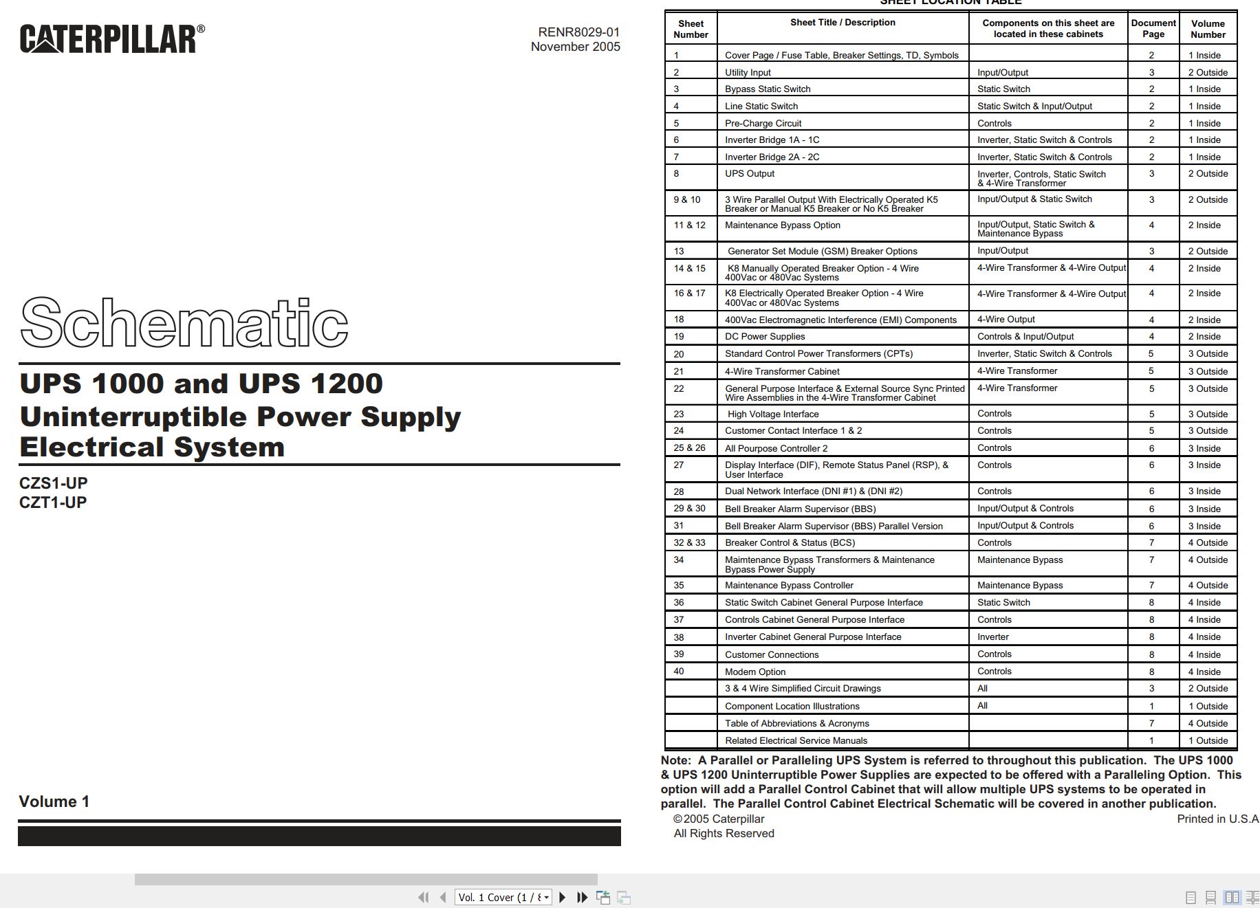 CAT Uninterruptible Power Supply UPS 1000 1200 Electrical Schematic RENR8029 01 2005 (1)