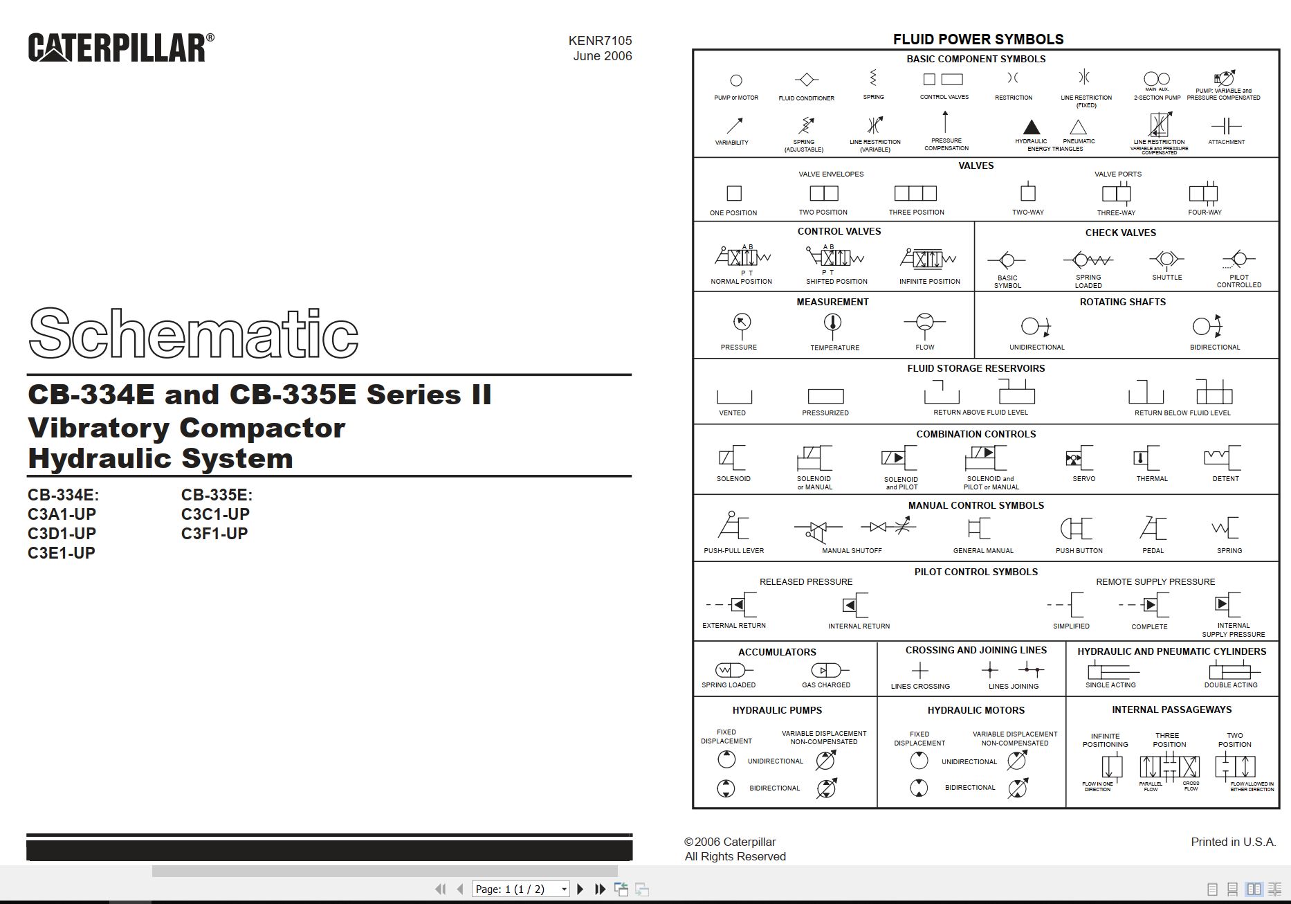 CAT Vibratory Compactor CB 334E CB 335E II Hydraulic Schematic KENR7105 00 2006 (1)