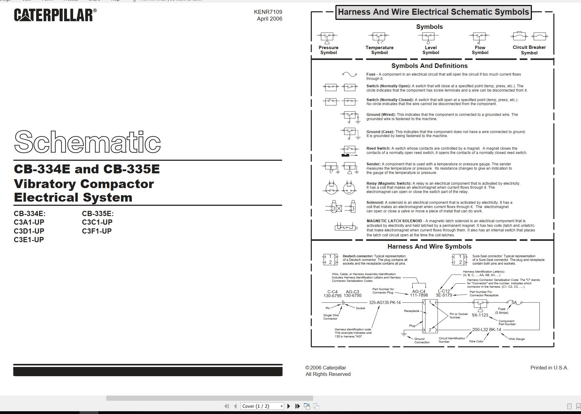 CAT Vibratory Compactor CB 335E Electrical Schematic KENR7109 00 2006 (1)