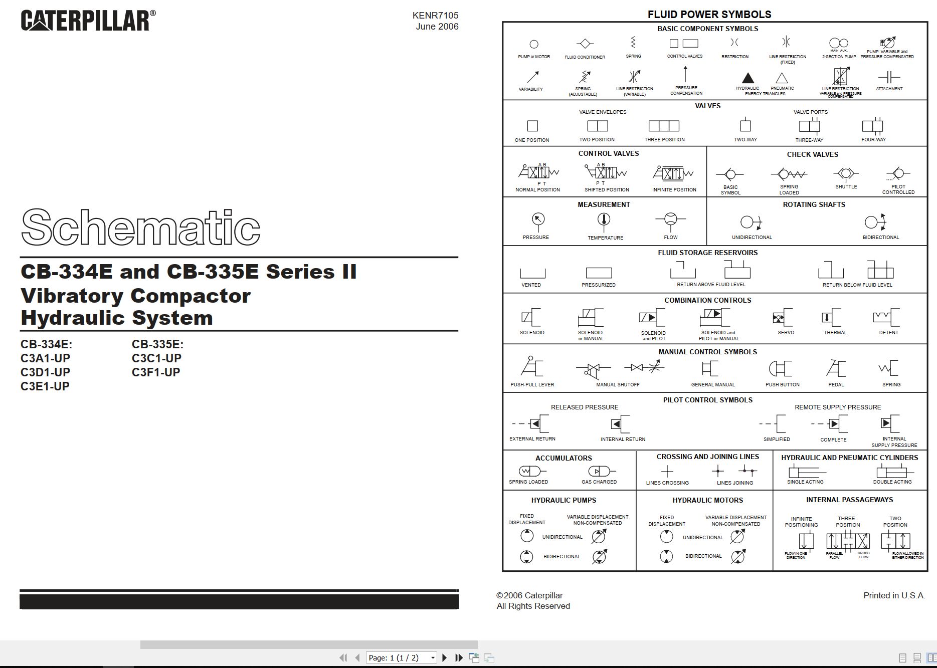 CAT Vibratory Compactor CB 335E II Hydraulic Schematic KENR7105 00 2006 (1)
