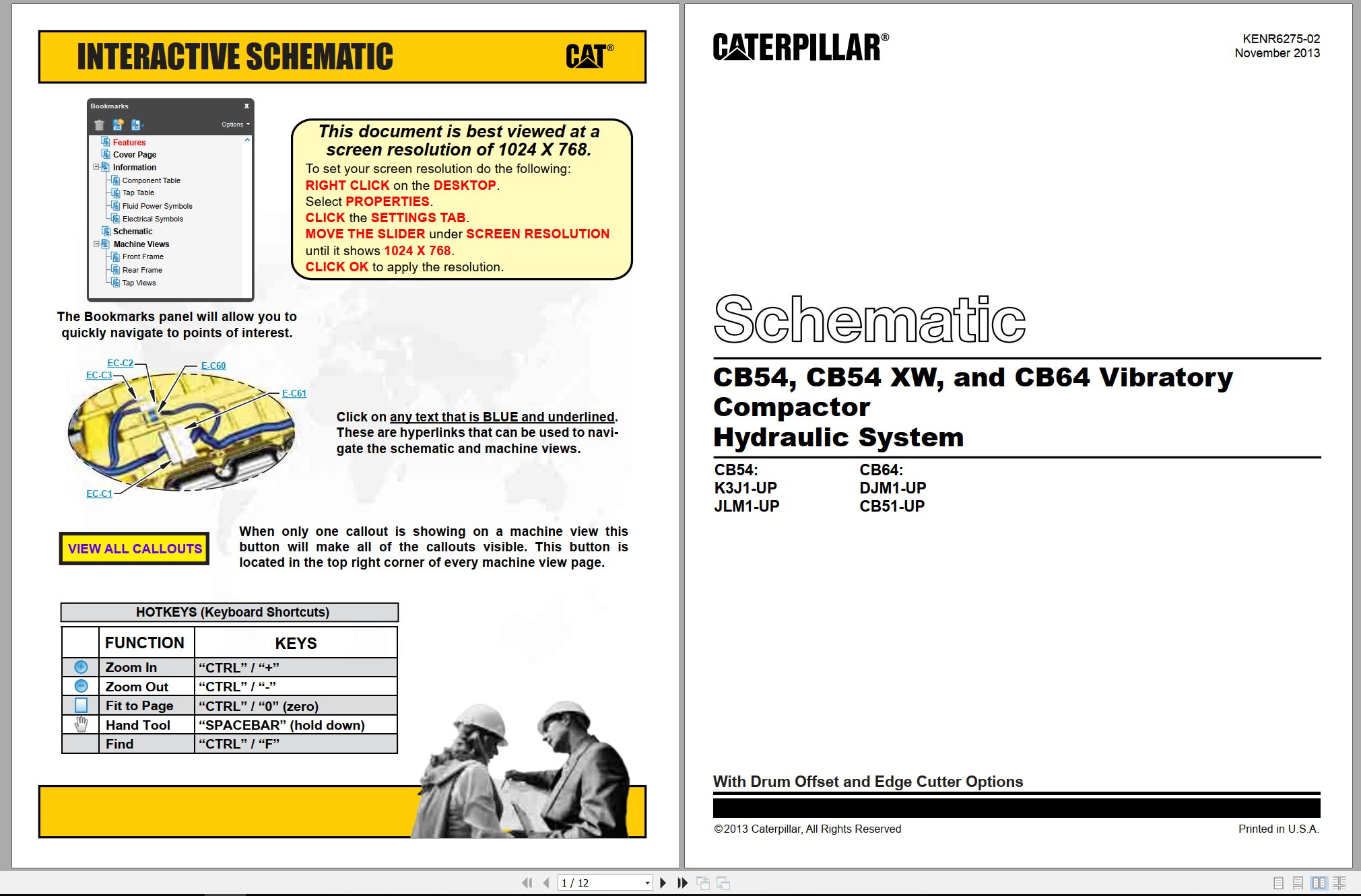 CAT Vibratory Compactor CB54 CB54 XW CB64 Hydraulic Schematic KENR6275 02 2013 (1)