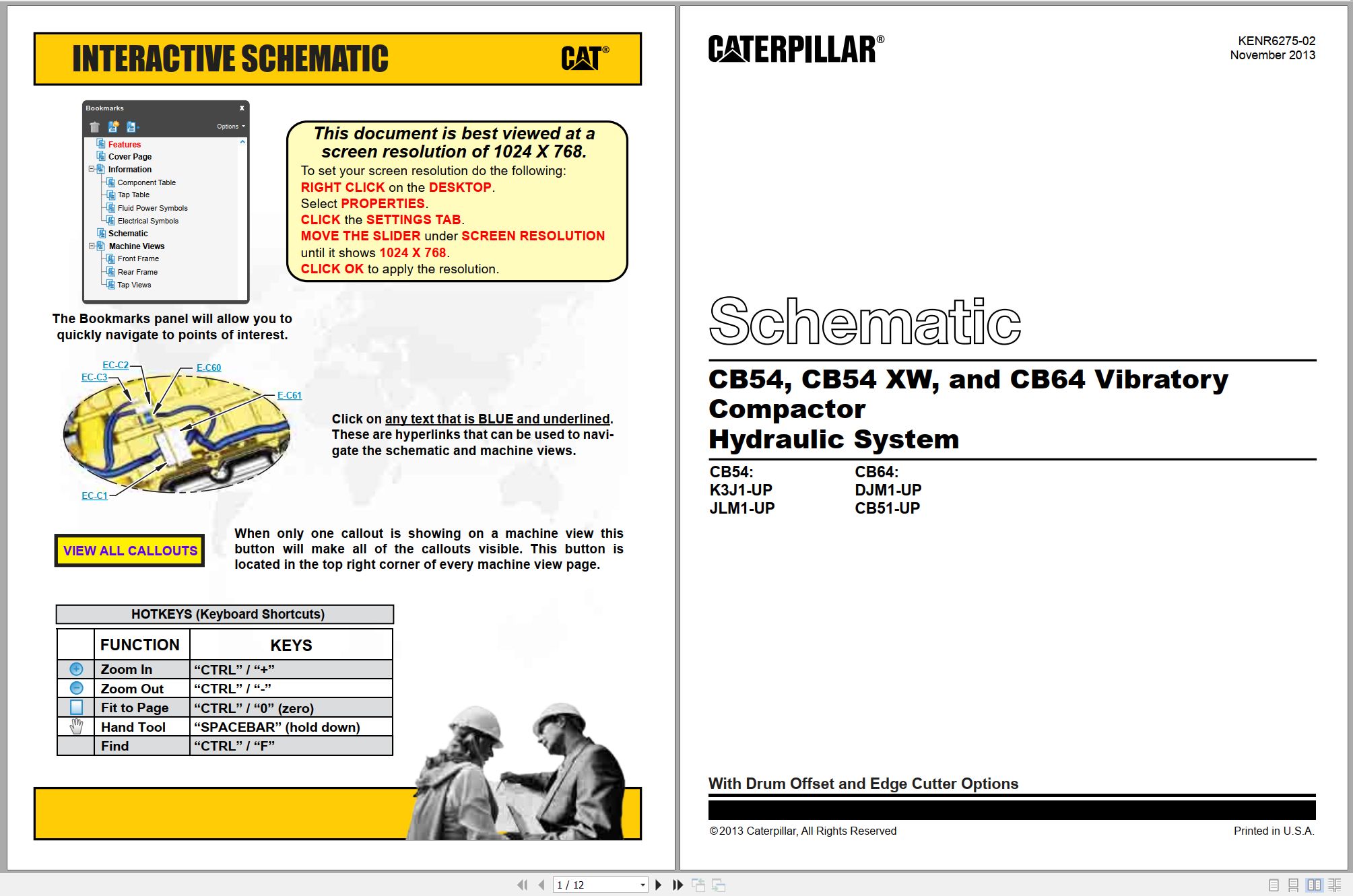 CAT Vibratory Compactor CB54 to CB64 Hydraulic Schematic KENR6275 02 2013 (1)