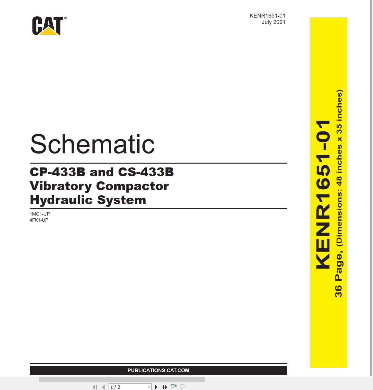 CAT Vibratory Compactor CP 433B CS 433B Hydraulic Schematic KENR1651 01 2021 (1)