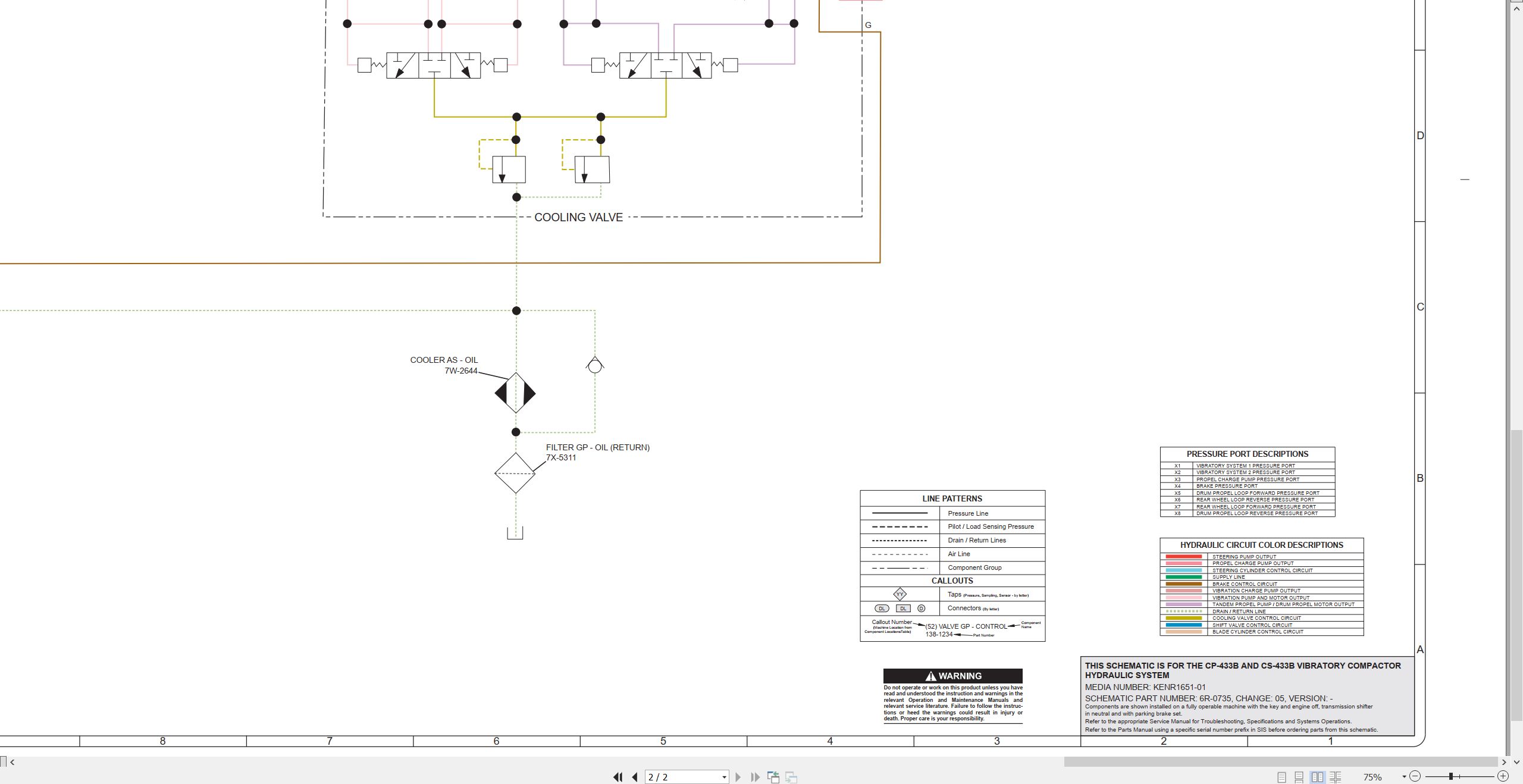 CAT Vibratory Compactor CP 433B CS 433B Hydraulic Schematic KENR1651 01 2021 (2)
