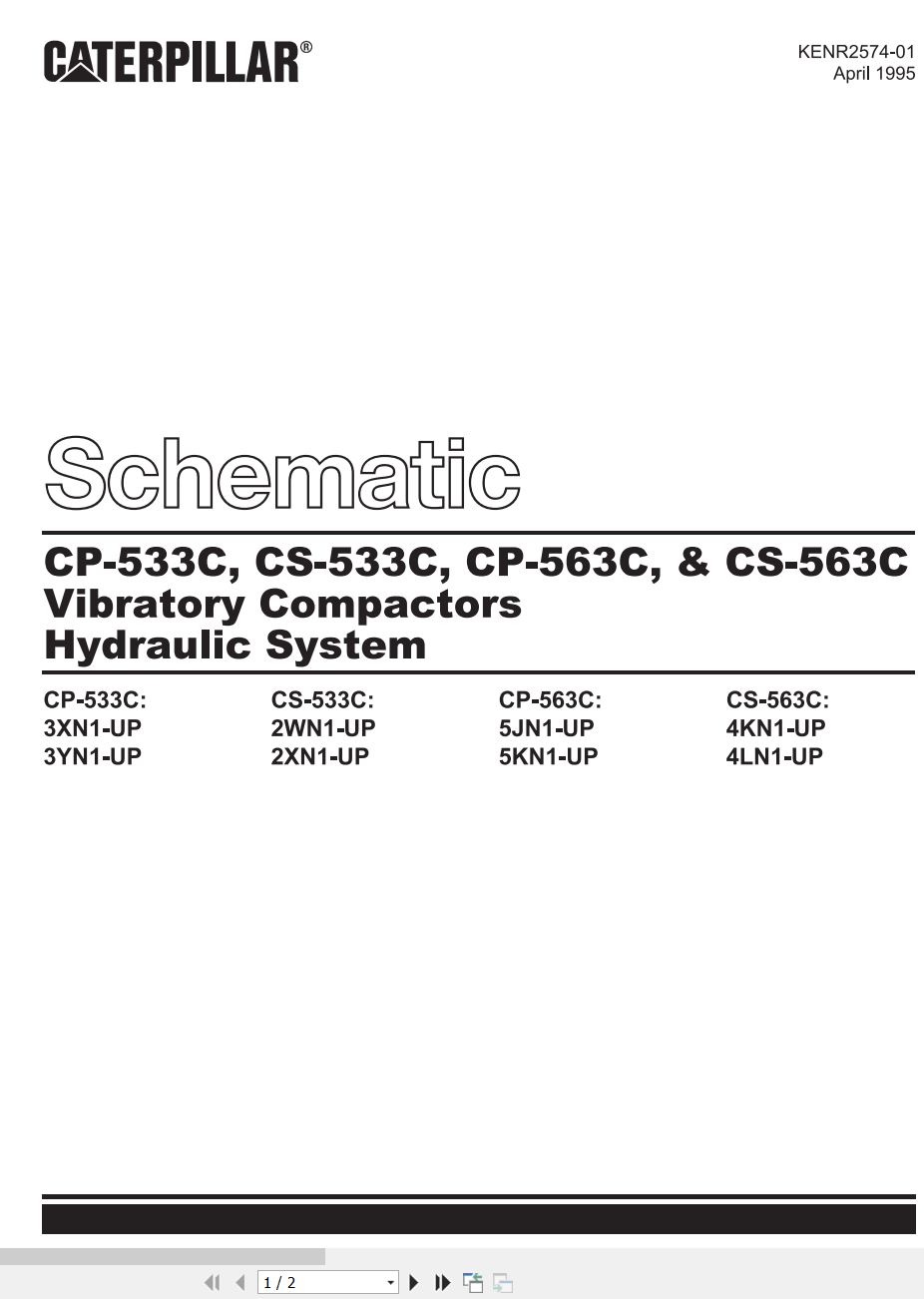 CAT Vibratory Compactor CP 533C to CP 563C Hydraulic Schematic KENR2574 01 1995 (1)