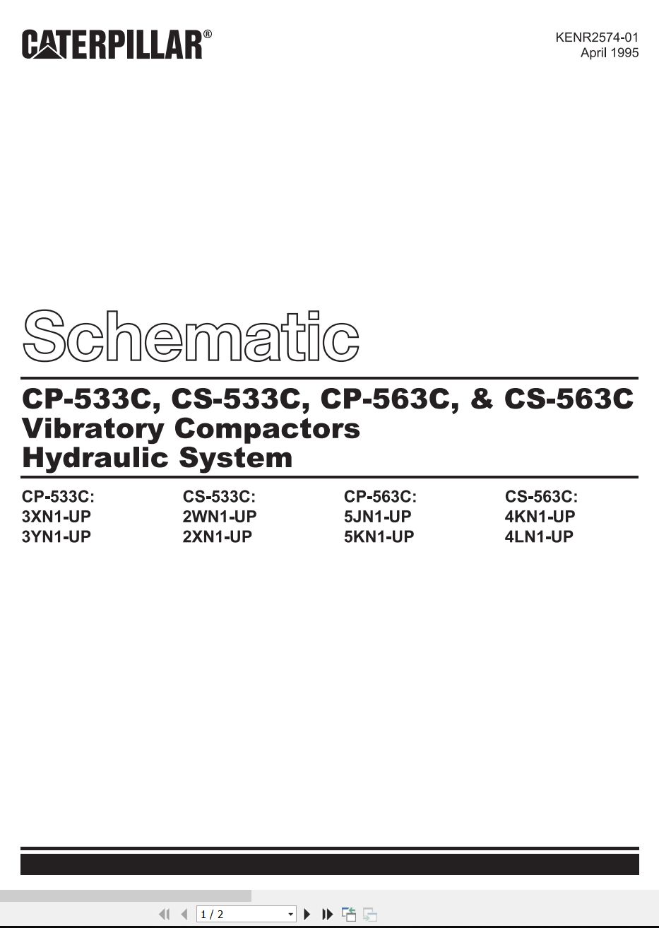 CAT Vibratory Compactor CP 533C to CS 563C Hydraulic Schematic KENR2574 01 1995 (1)