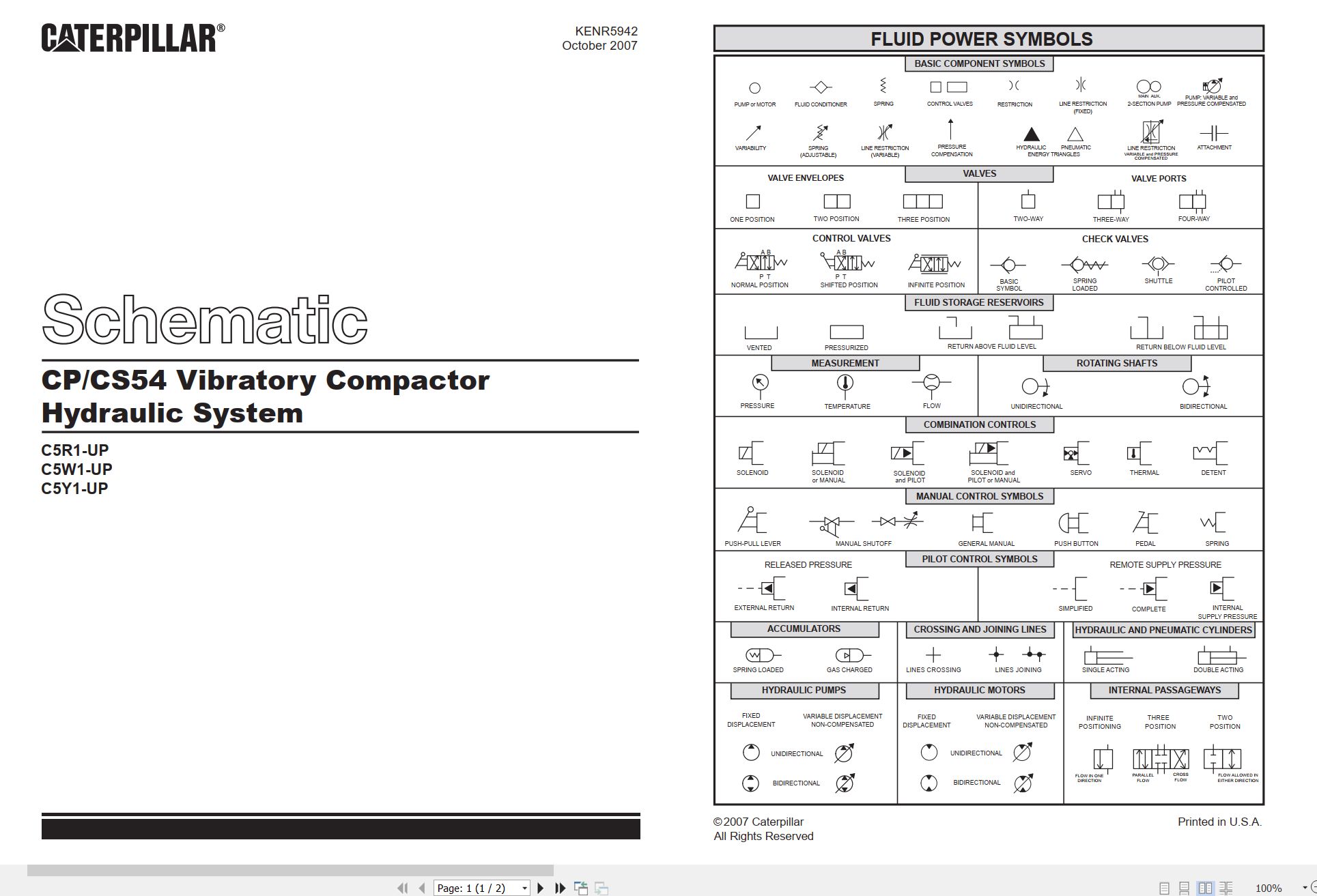 CAT Vibratory Compactor CP54 CS54 Hydraulic Schematic KENR5942 00 2007 (1)
