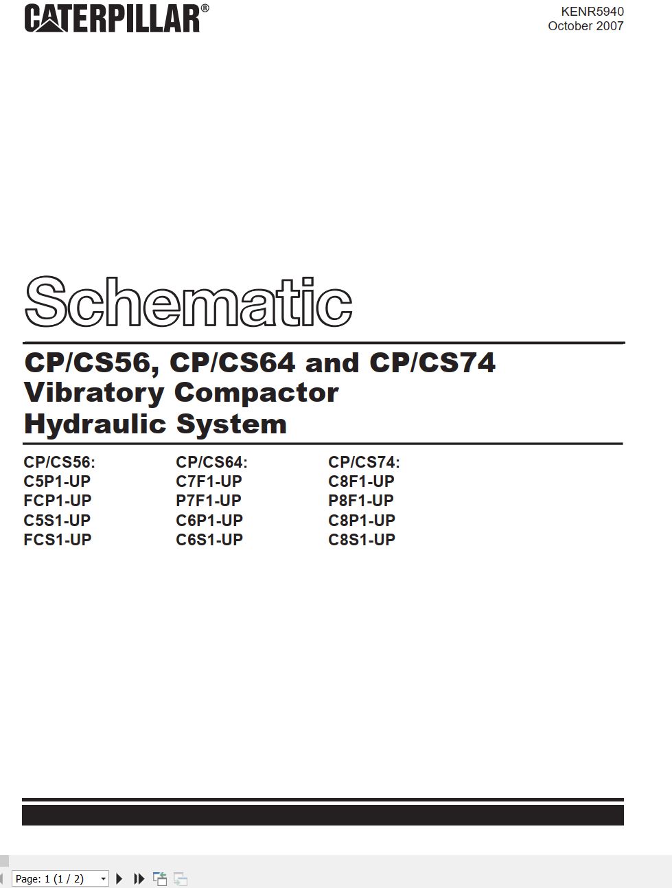 CAT Vibratory Compactor CP56 to CP64 Hydraulic Schematic KENR5940 00 2007 (1)