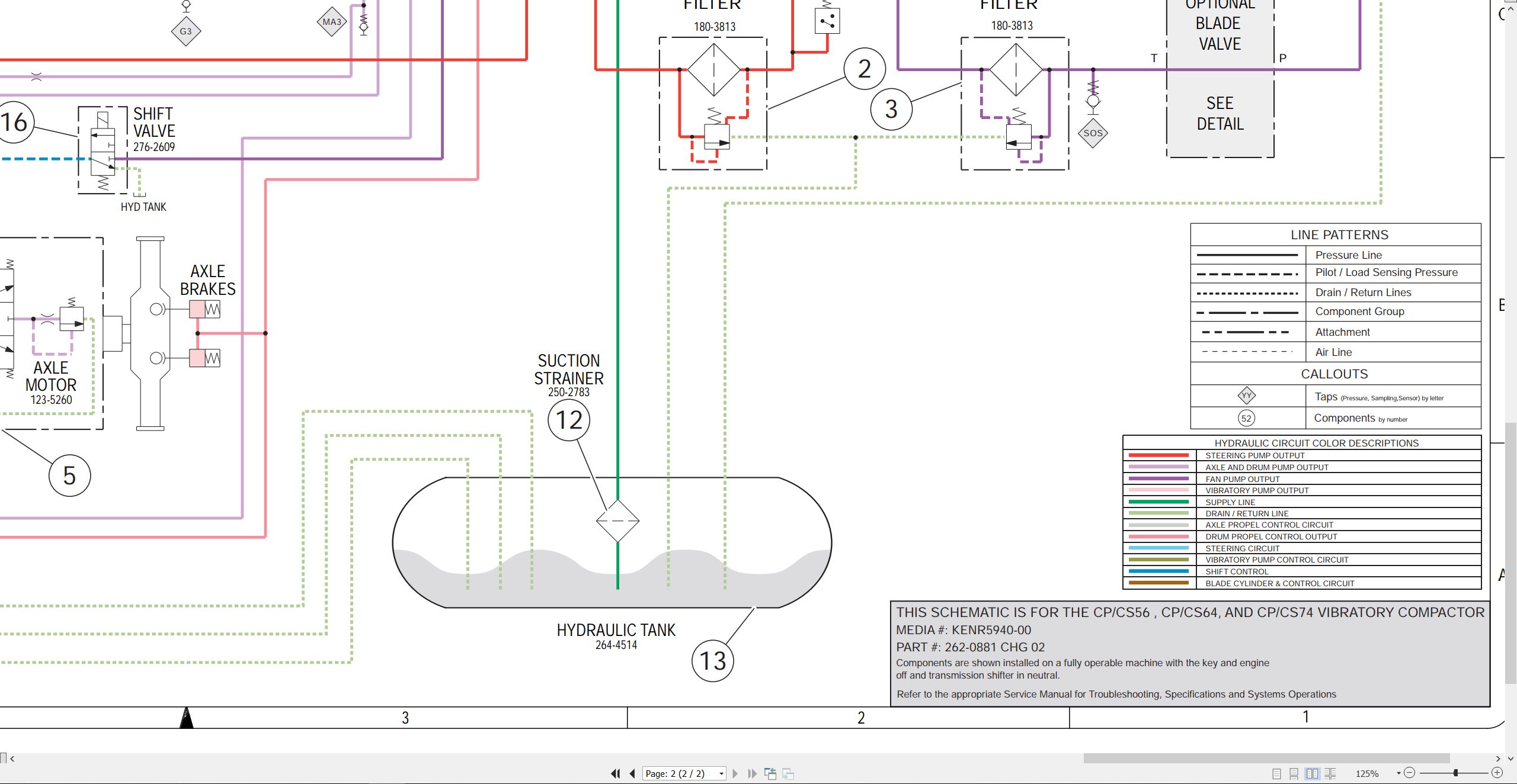 CAT Vibratory Compactor CP56 to CP64 Hydraulic Schematic KENR5940 00 2007 (2)