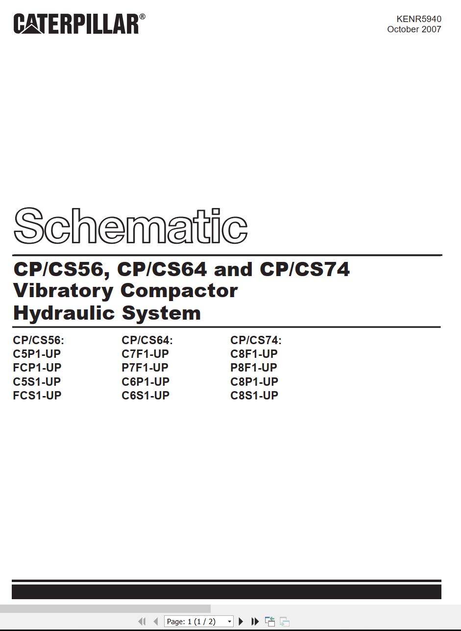 CAT Vibratory Compactor CP56 to CP74 Hydraulic Schematic KENR5940 00 2007 (1)