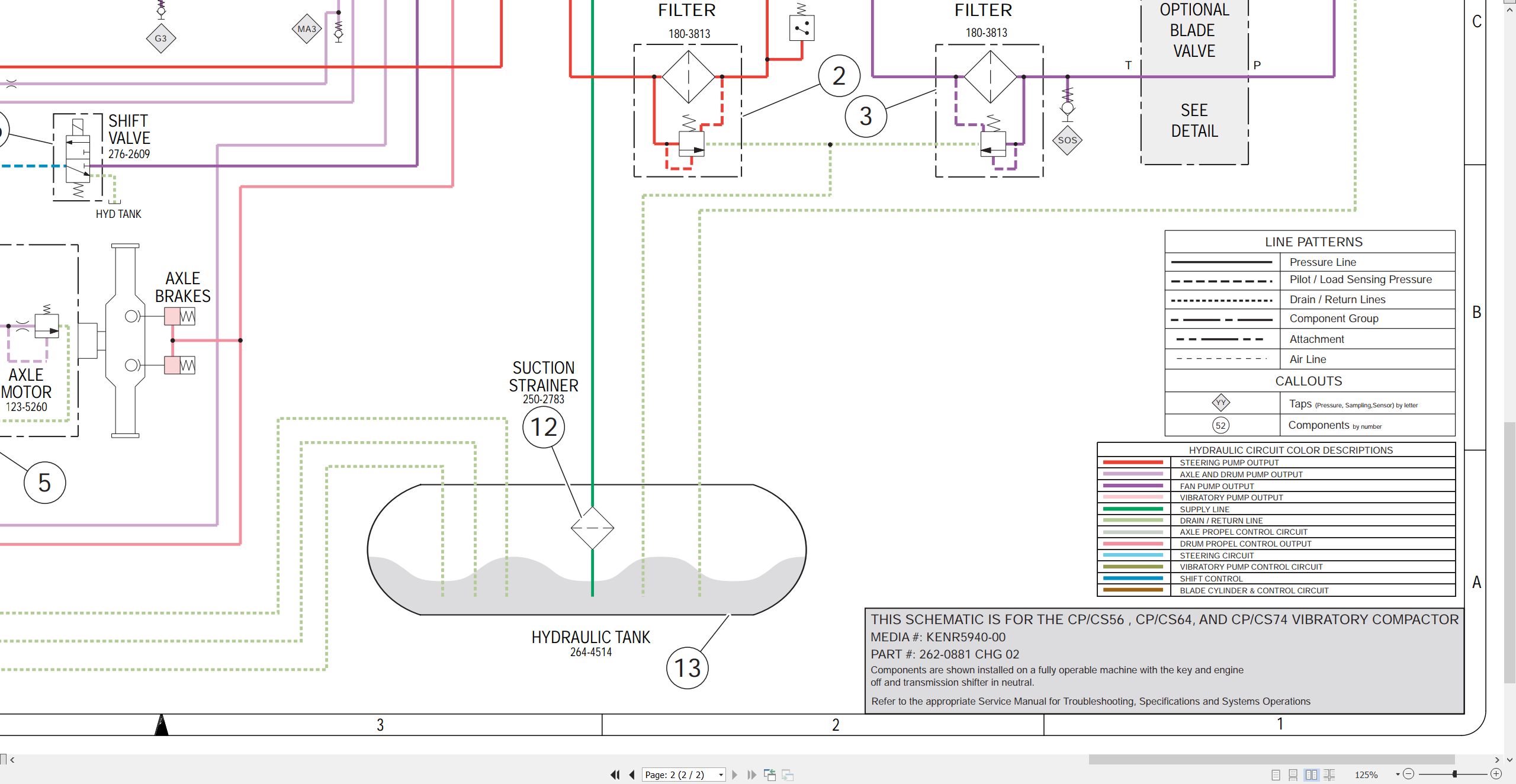 CAT Vibratory Compactor CP56 to CP74 Hydraulic Schematic KENR5940 00 2007 (2)