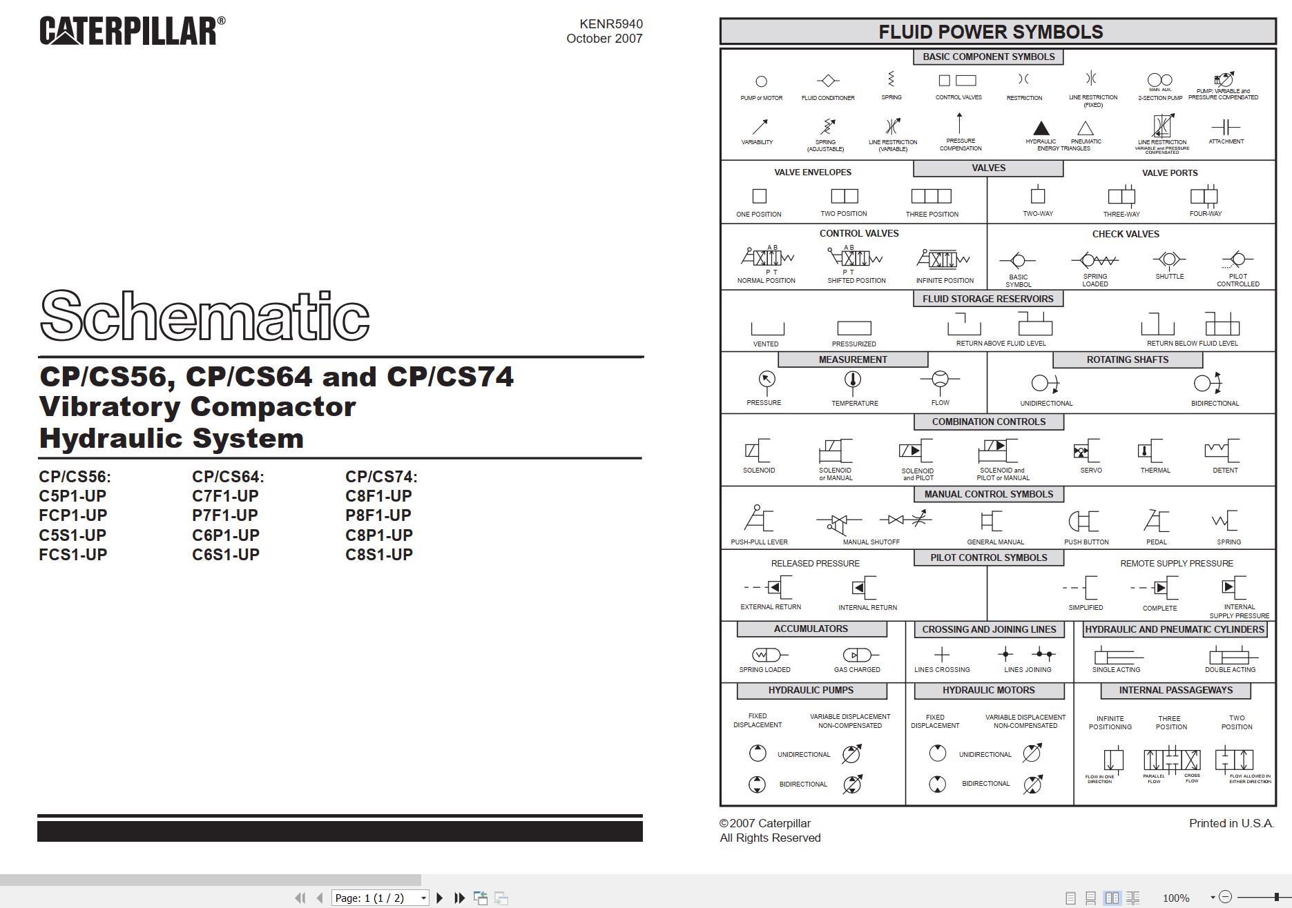 CAT Vibratory Compactor CP56 to CS64 Hydraulic Schematic KENR5940 00 2007 (1)